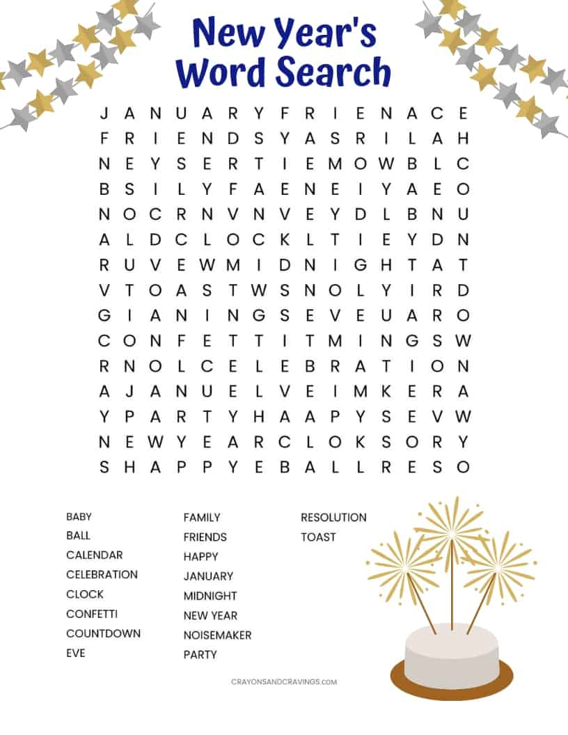 New Year&amp;#039;S Word Search Free Printable intended for Free Printable New Year Word Search