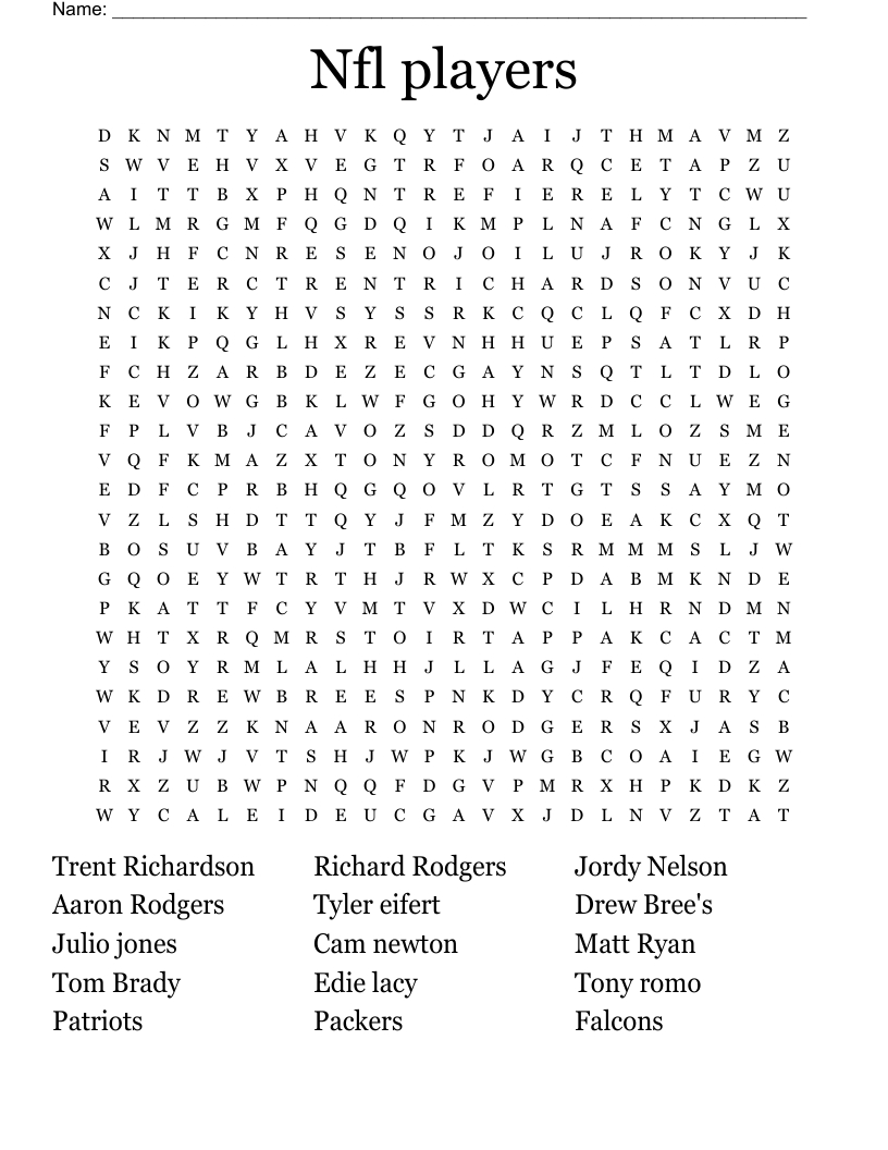 Nfl Players Word Search - Wordmint throughout Nfl Word Search Printable