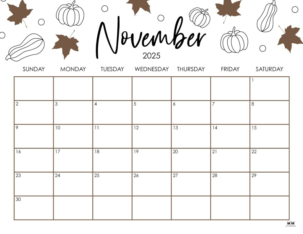 November 2025 Calendars - 107 Free Printables | Printabulls in Free Printable Nov 2025 Calendar