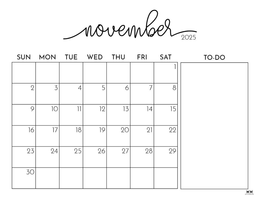 November 2025 Calendars - 107 Free Printables | Printabulls pertaining to Free Printable Nov 2025 Calendar