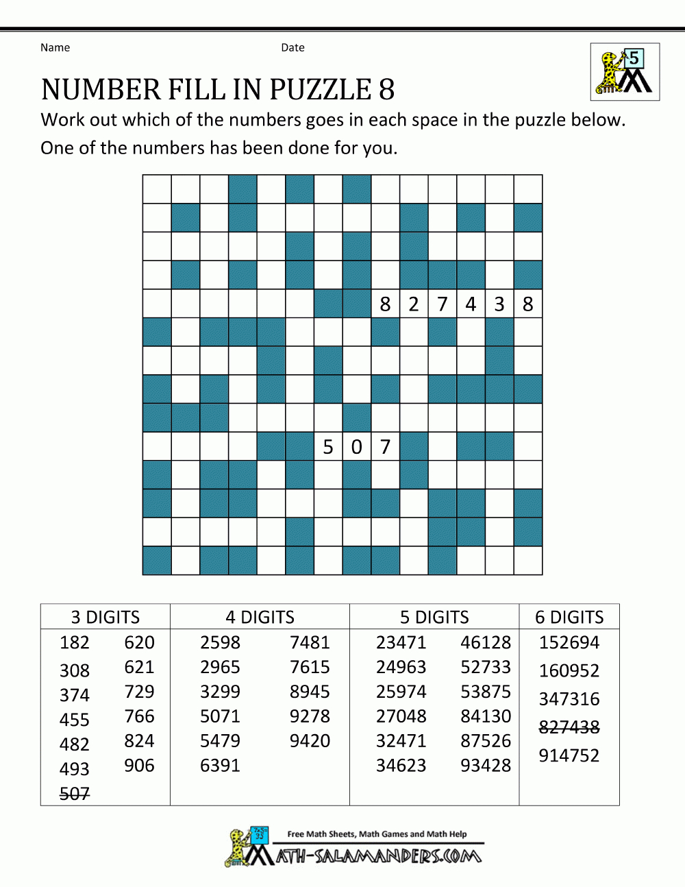 Number Fill In Puzzles intended for Number Fill In Puzzles Free Printable