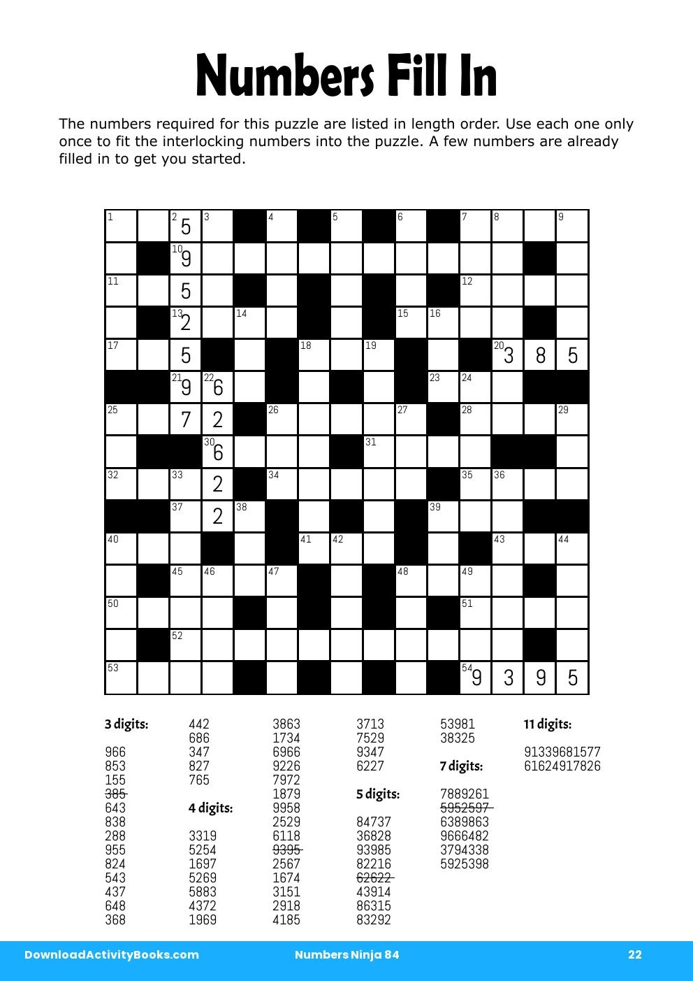 Numbers Fill In In Numbers Ninja 84 intended for Number Fill In Puzzles Free Printable