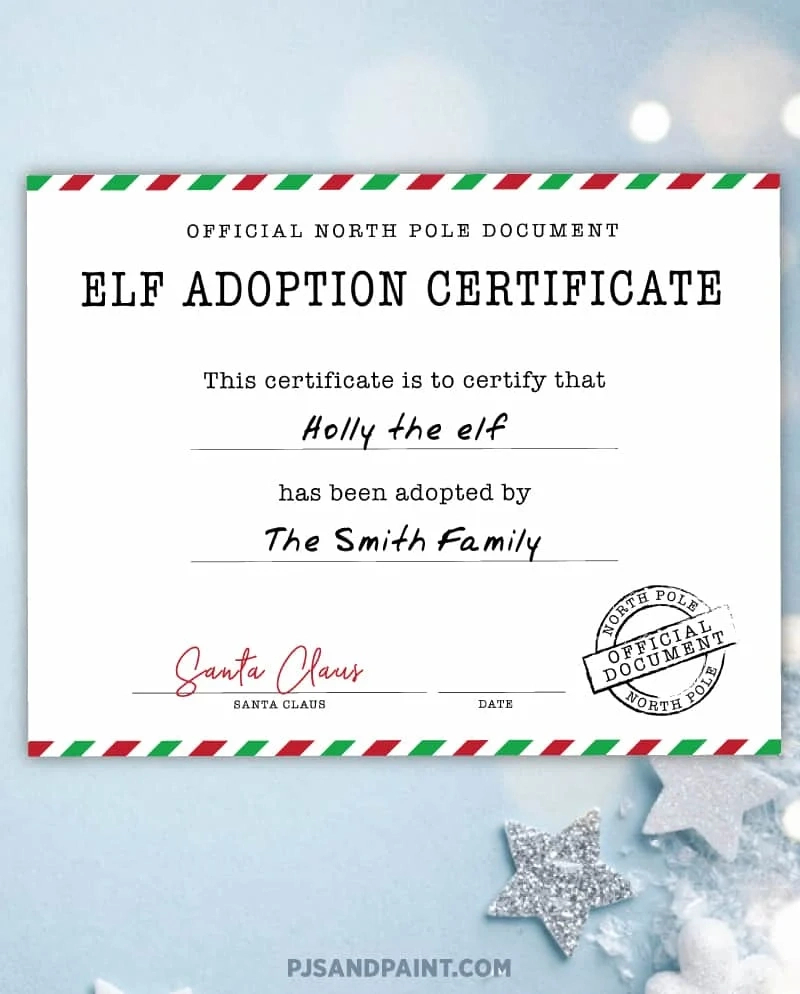 Official Elf Adoption Certificate - Free Elf On The Shelf Printables for Elf on the Shelf Adoption Certificate Printable Free
