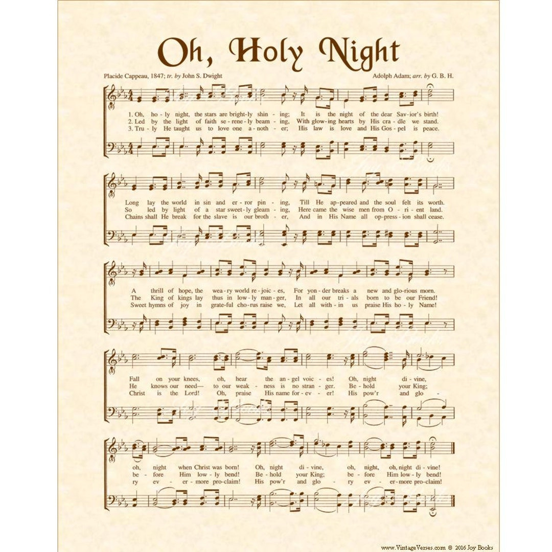 Oh Holy Night - 8X10 Antique Hymn Art Print Vintage Verses Sheet for Oh Holy Night Sheet Music Free Printable
