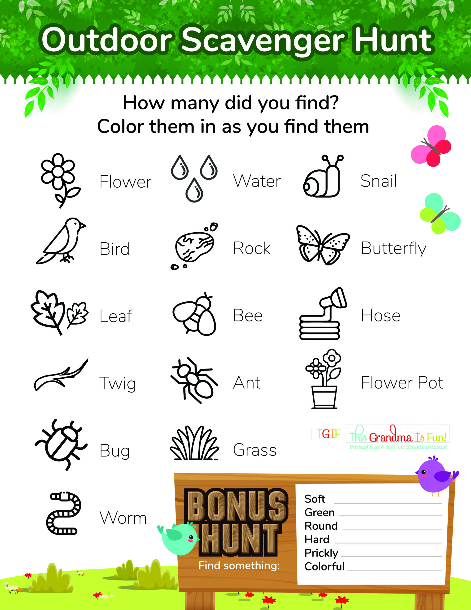 Outdoor Scavenger Hunt Free Printable - Tgif - This Grandma Is Fun for Free Nature Scavenger Hunt Printable