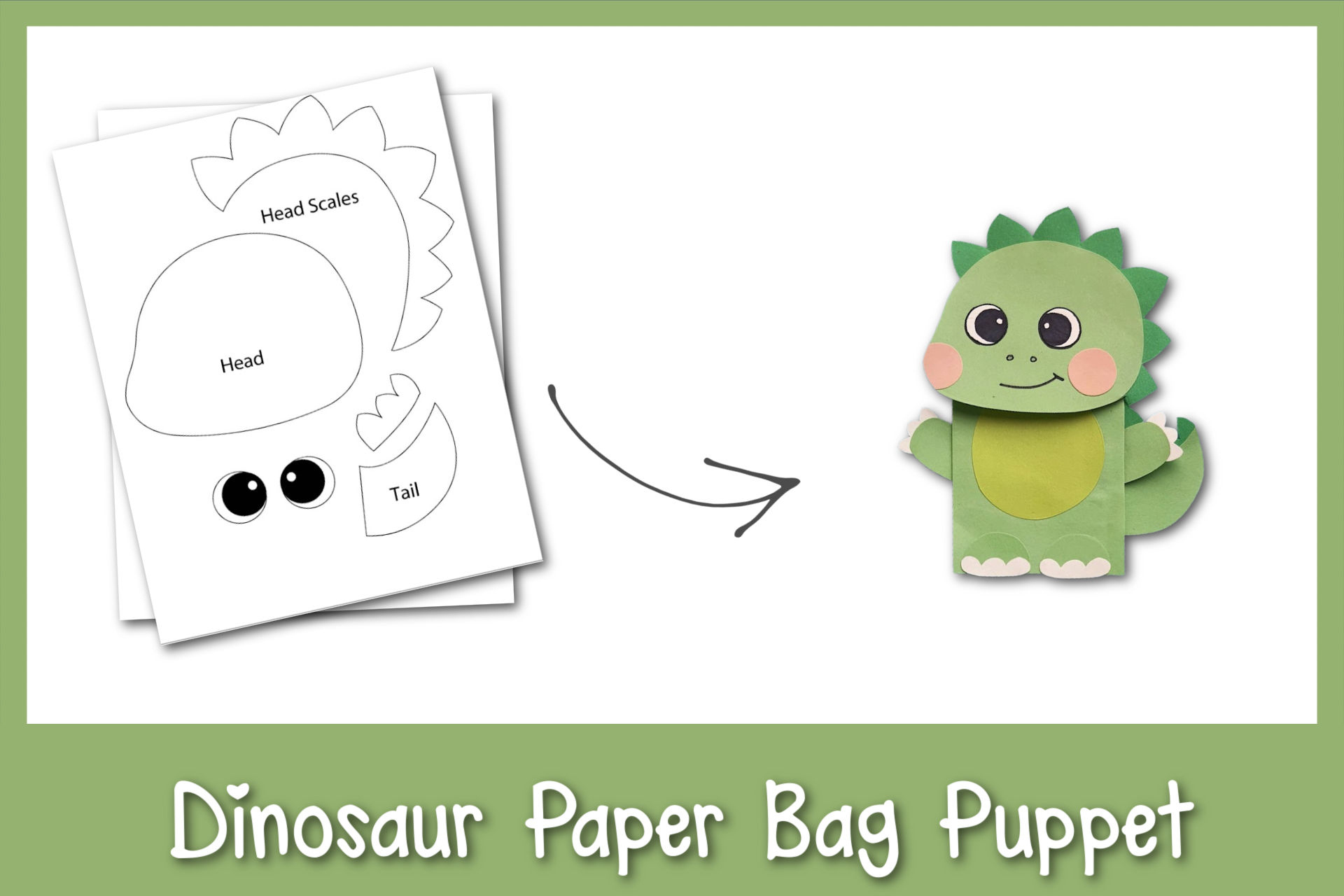 Paper Bag Dinosaur Puppet - Frosting And Glue- Easy Crafts, Games with Free Printable Dinosaur Paper Bag Puppet Template