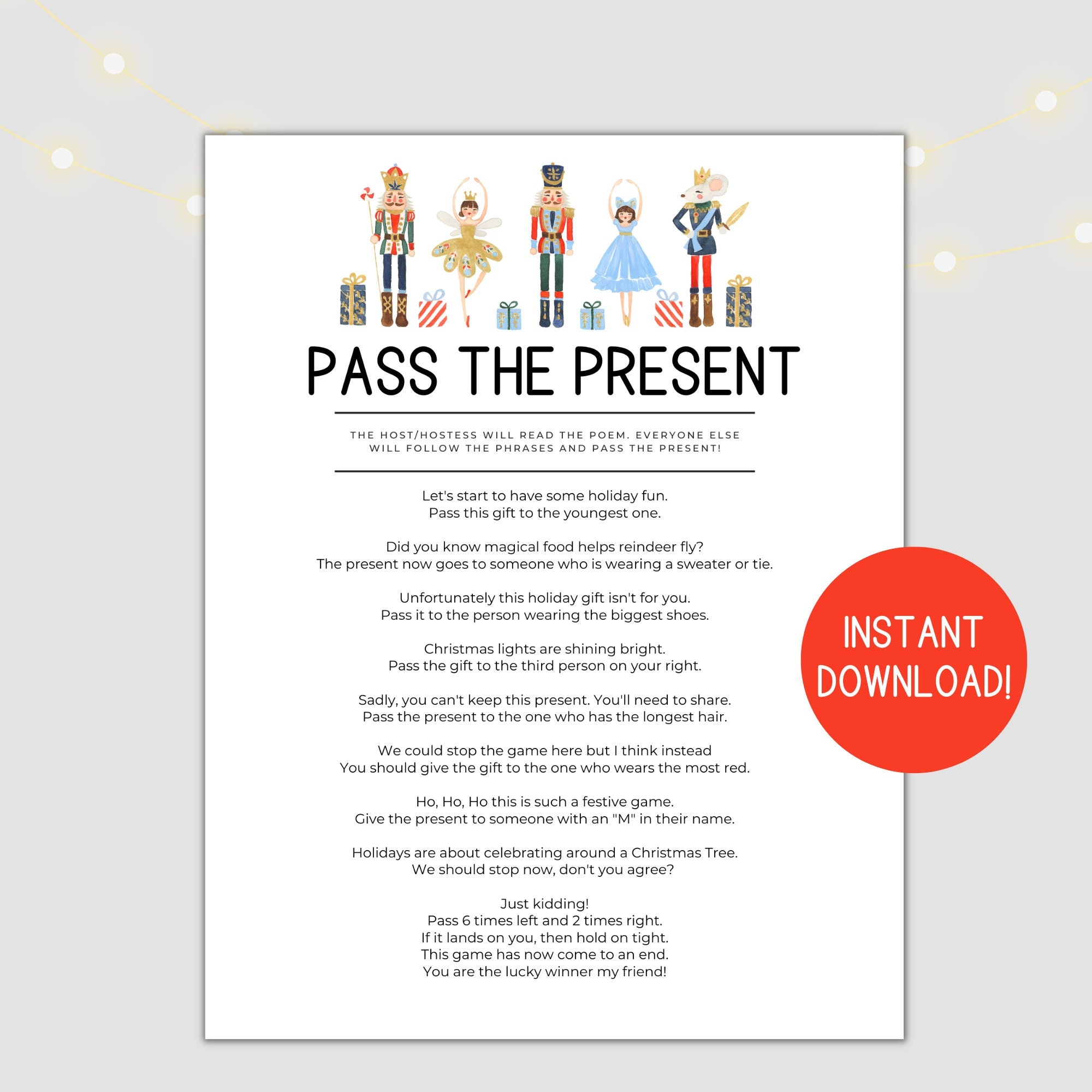 Pass The Gift Game Poem, Pass The Present Game, Pass The Parcel in Pass the Present Game Printable