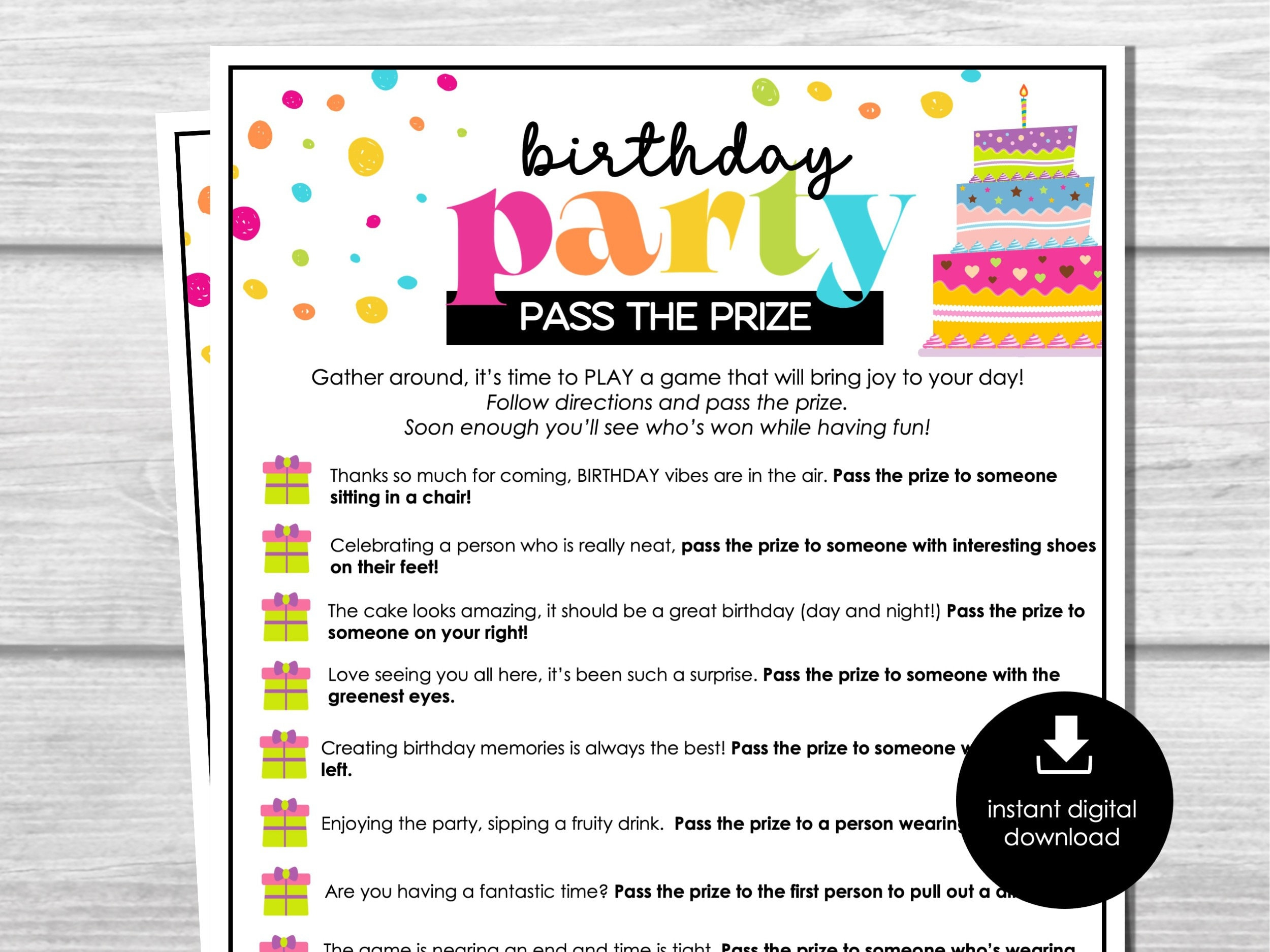 Pass The Prize, Birthday Party Game, Printable Party Game, Fun pertaining to Printable Pass The Prize Game