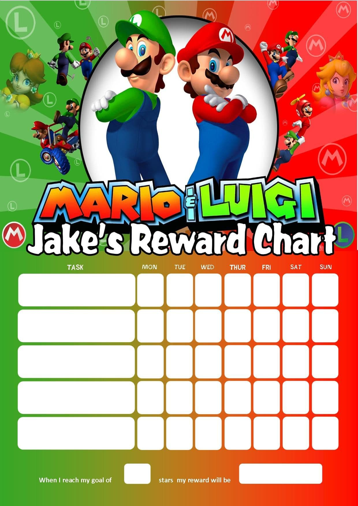 Personalised Super Mario And Luigi Reward Chart (Adding Photo Option Available) regarding Free Printable Super Mario Reward Chart Printable