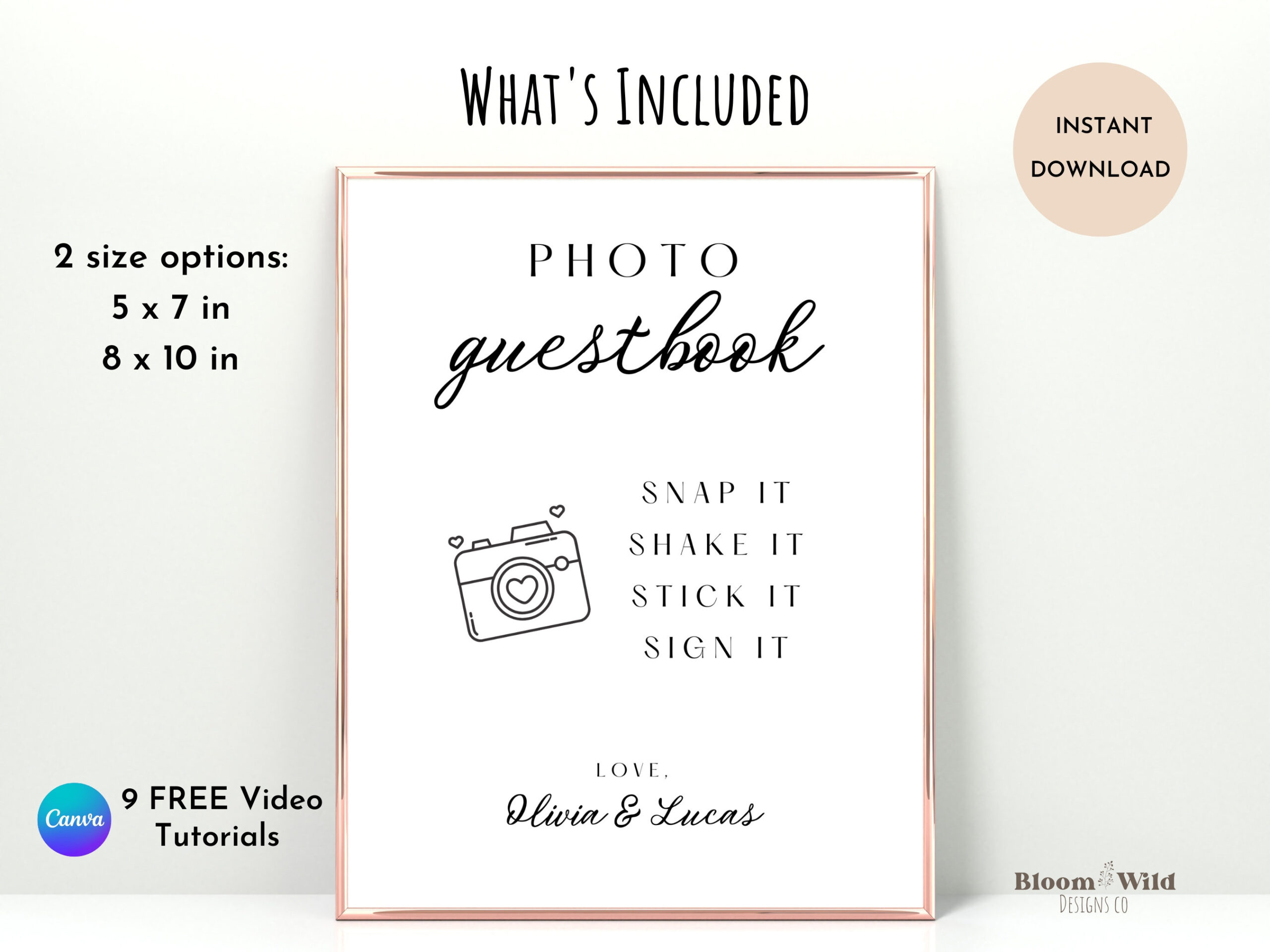 Photo Guestbook Sign Canva, Polaroid Wedding Template Sign, Canva for Downloadable Free Printable Polaroid Guest Book Sign Template