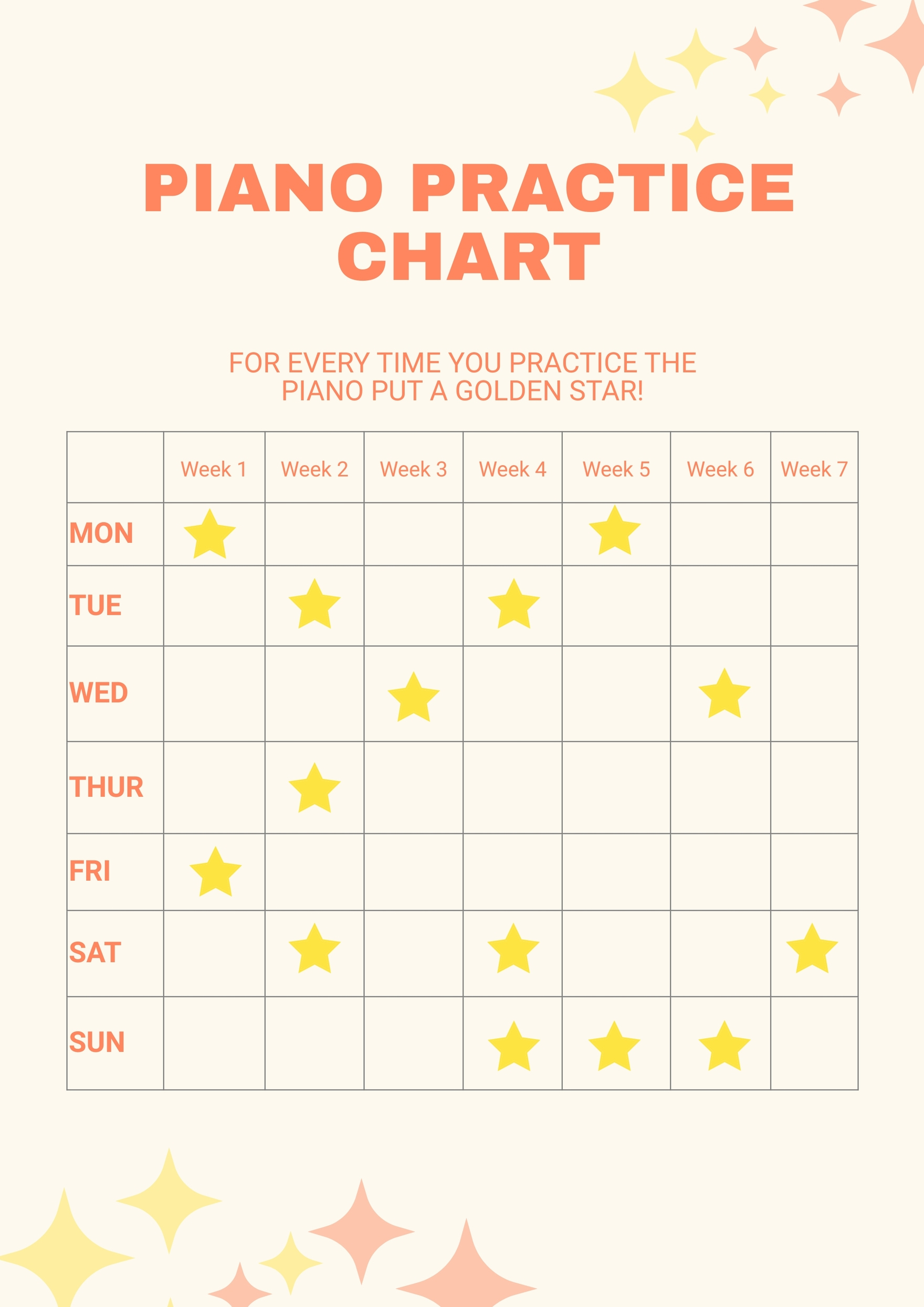 Piano Practice Chart In Illustrator, Pdf - Download | Template with regard to Free Printable Piano Practice Chart