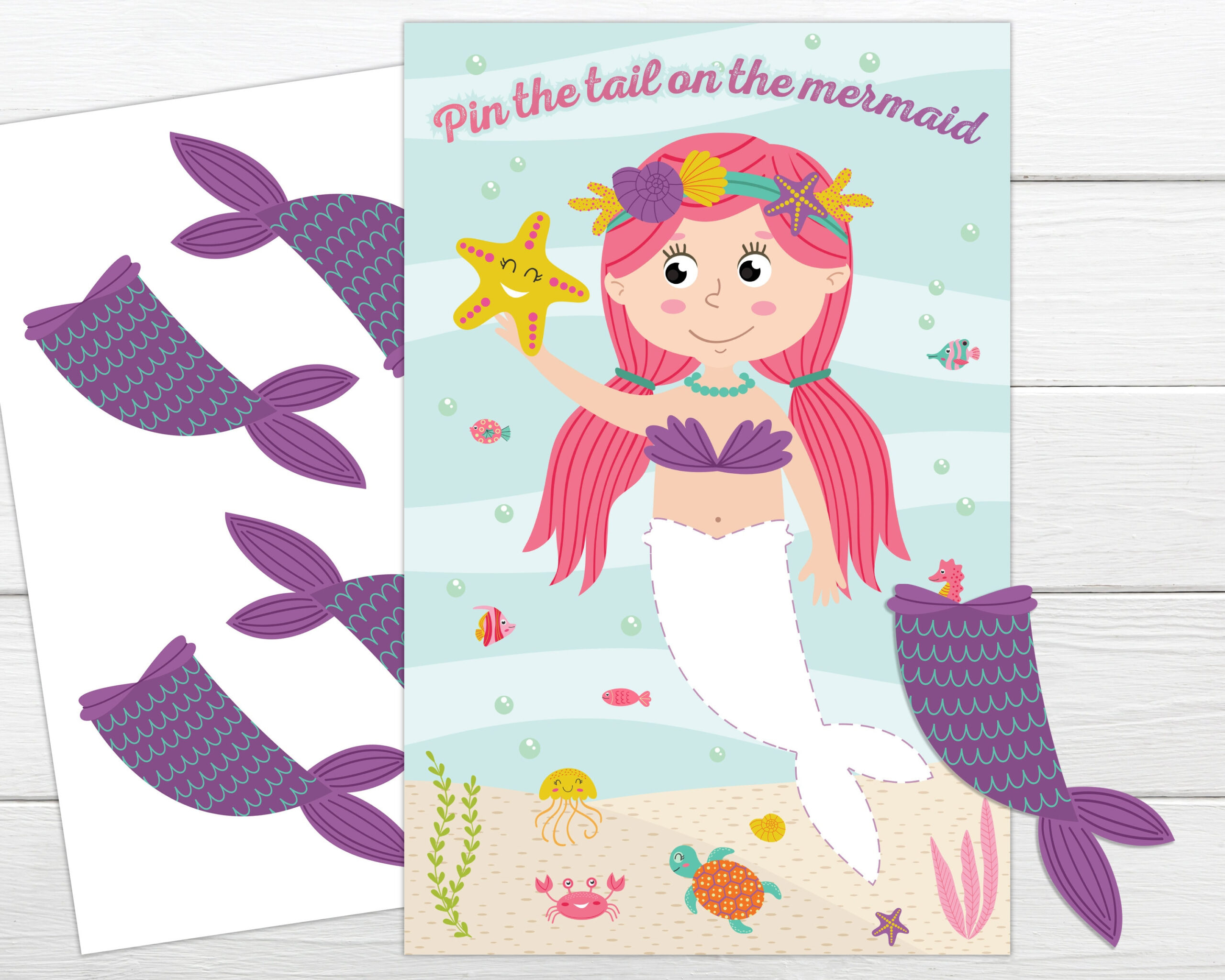 Pin The Tail On The Mermaid Printable Game. Instant Download within Pin the Tail on the Mermaid Free Printable
