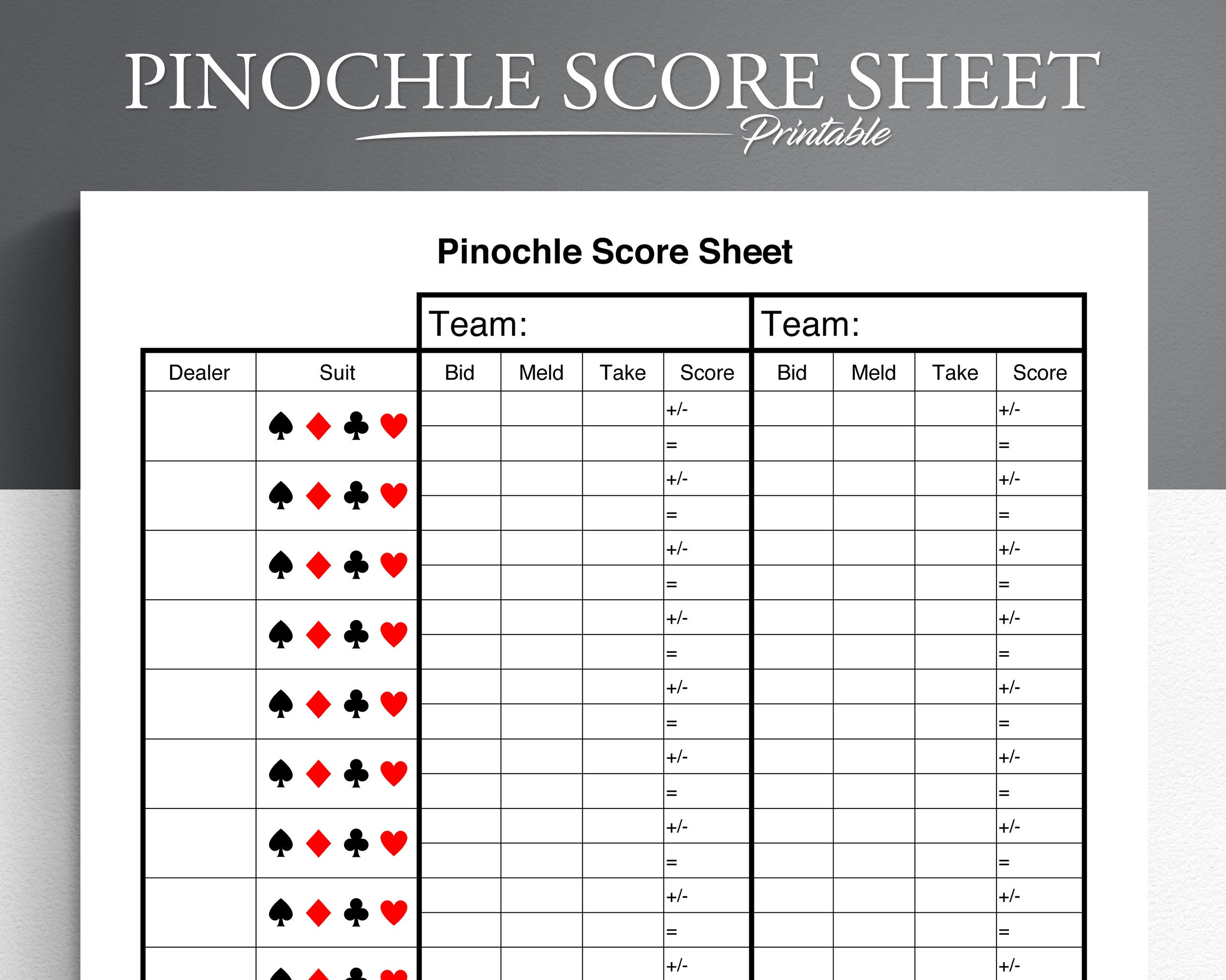 Pinochle Score Card. Printable Pinochle Score Sheet. Pinochle with regard to Free Printable Pinochle Score Sheet