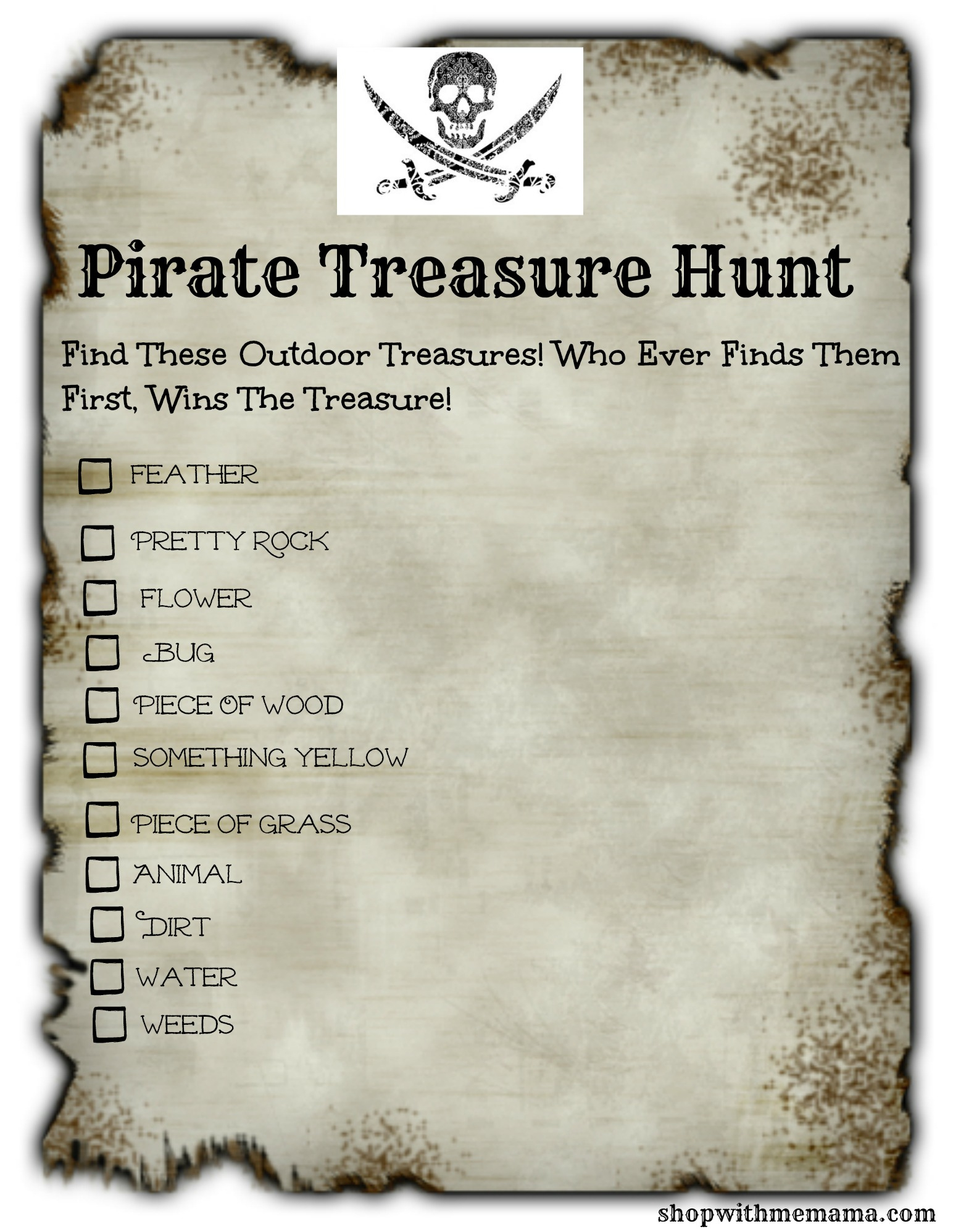 Pirate Treasure Hunt For Kids! (Free Printables!) Story - Shop throughout Pirate Scavenger Hunt Free Printable