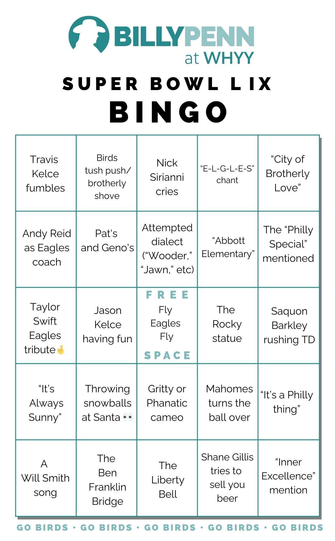 Play Philly Super Bowl 59 Bingo — 2 Printable Gameboards intended for Printable Super Bowl Bingo Cards