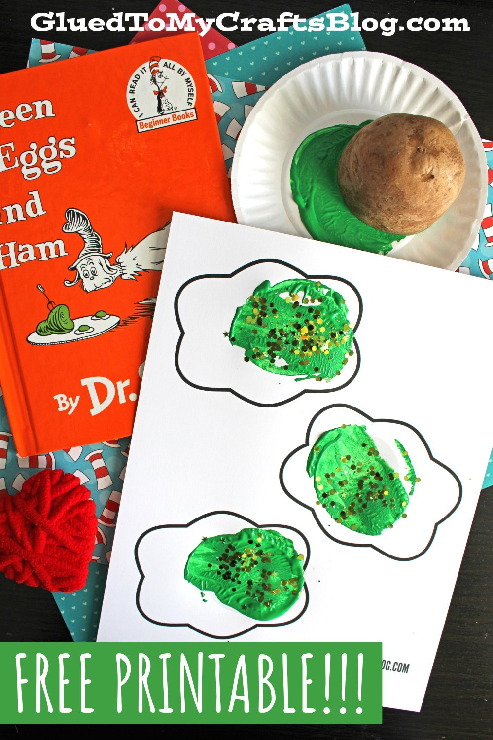 Potato Stamped Green Eggs Craft Idea inside Free Printable Green Eggs and Ham Craft Template