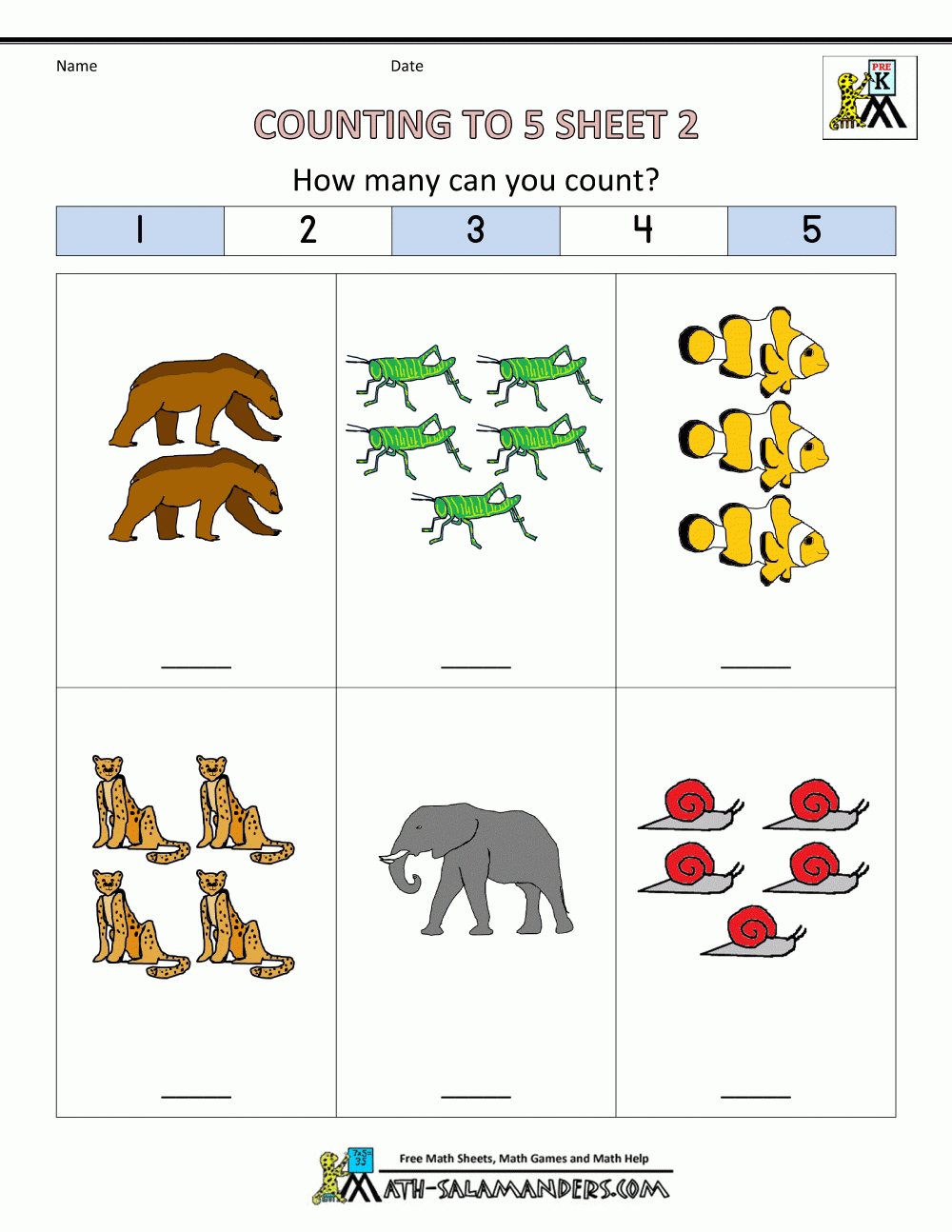 Preschool Counting Worksheets - Counting To 5 throughout Free Printable Worksheets K 5