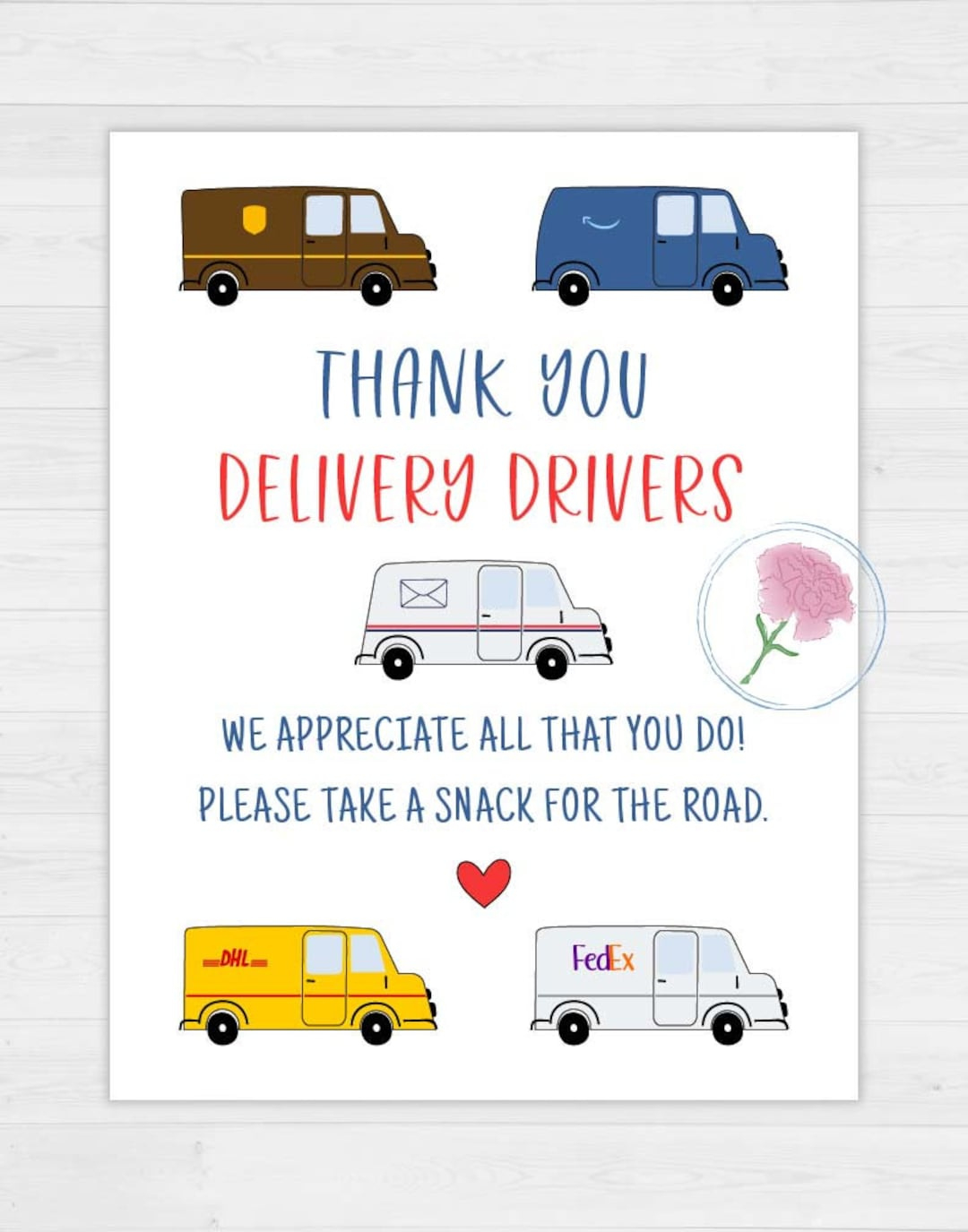 Printable 8.5X11 Delivery Driver Appreciation Sign,Delivery Driver Take A Snack Sign,Usps,Ups,Amazon,Fedex Thank You Sign,Take A Snack Sign - Etsy pertaining to Thank You Note For Delivery Drivers Free Printable