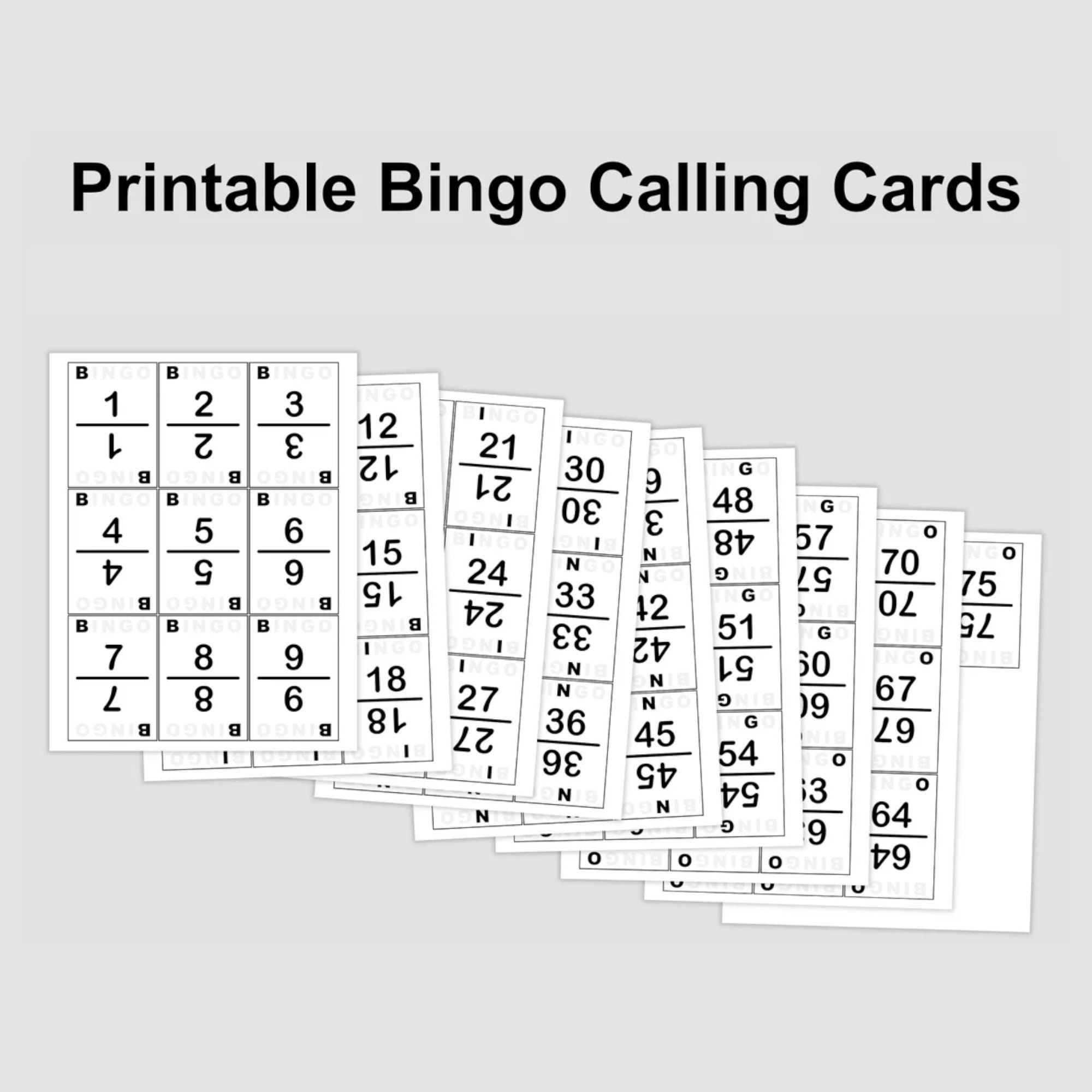 Printable Bingo Calling Cards Pdf Download, 75 Cards, 9 Per Page with Bingo Calling Card Printable