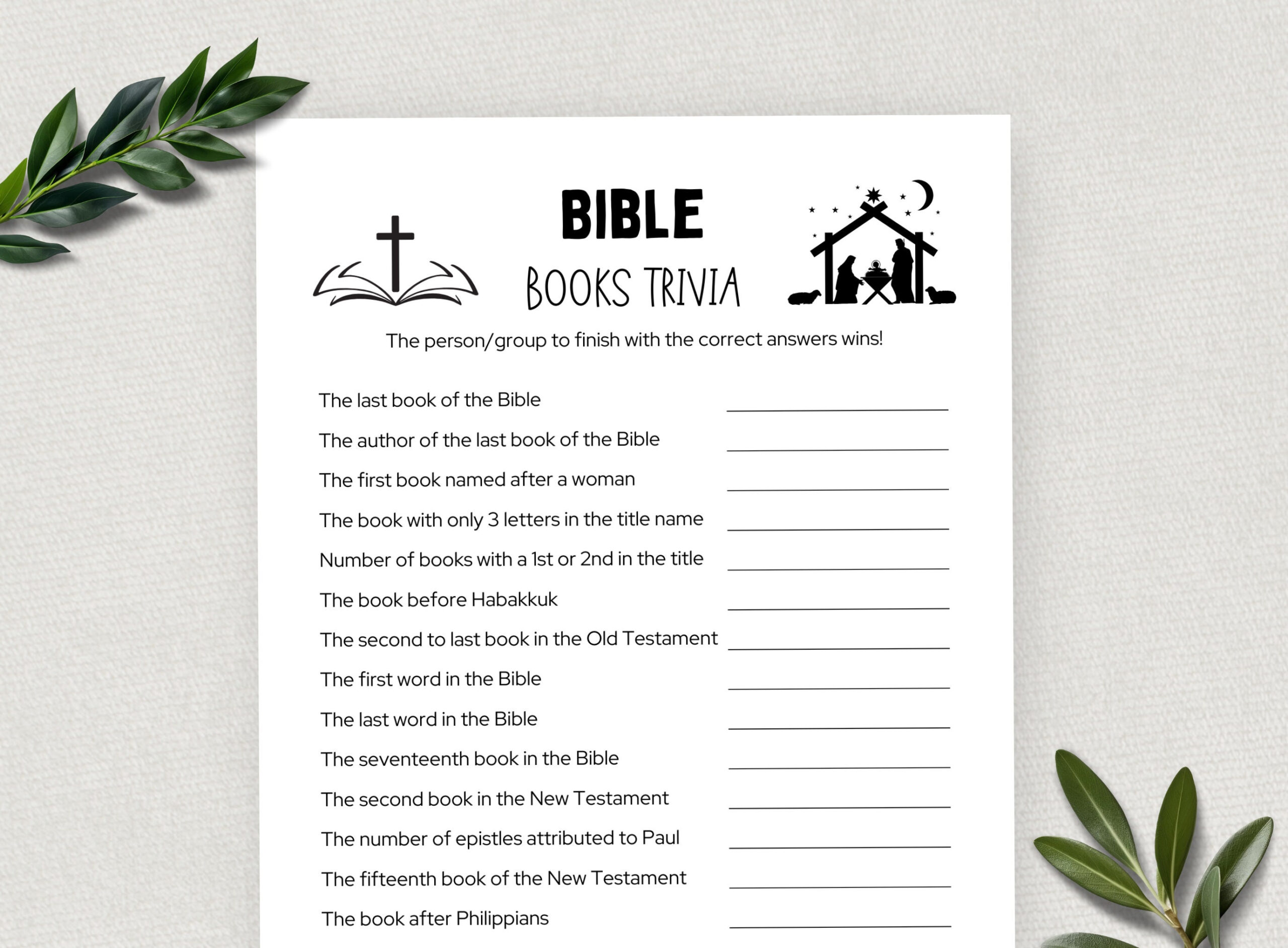 Printable Books Of The Bible Trivia, Trivia Questions, Bible Games, Fun Christian Youth Group Game, Sunday School, Church Study Activity in Printable Bible Trivia Games