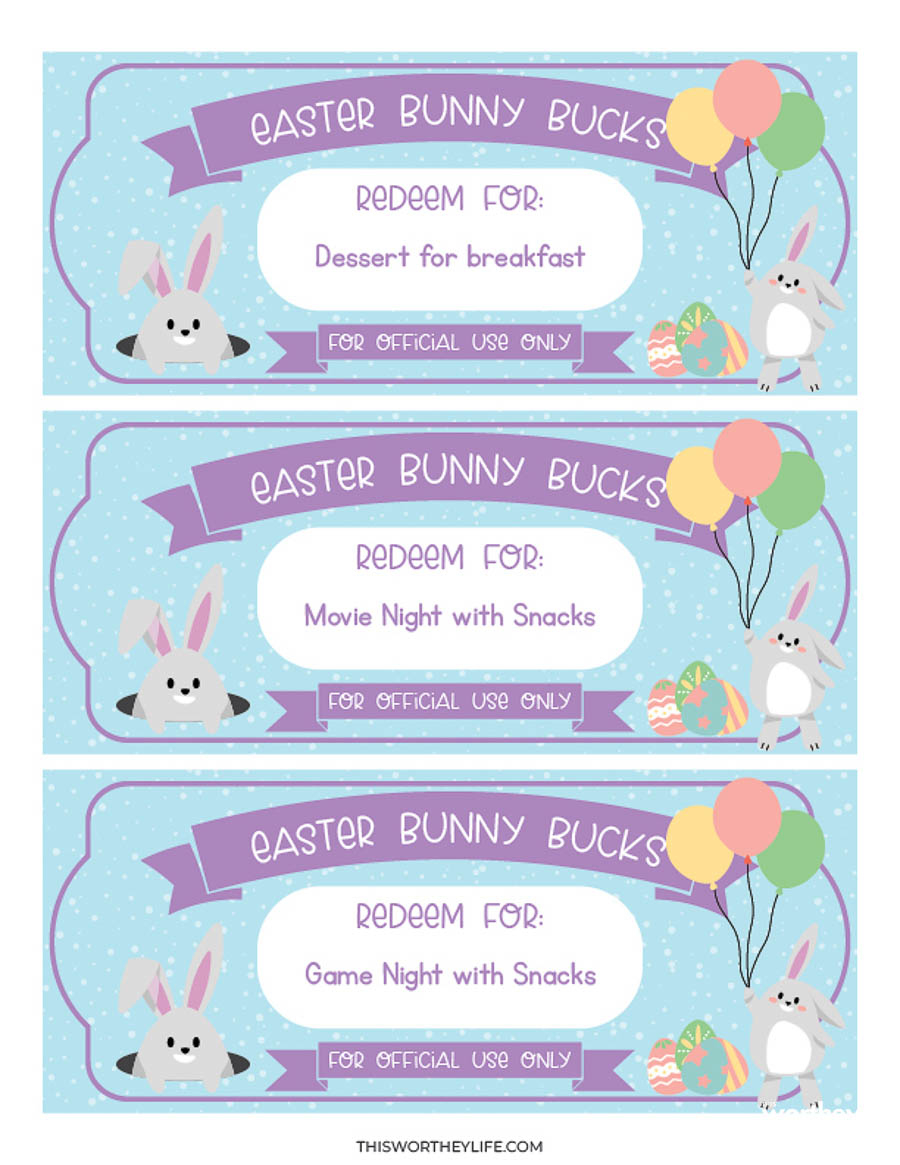 Printable Bunny Bucks - Printable Party Favors for Free Printable Bunny Money