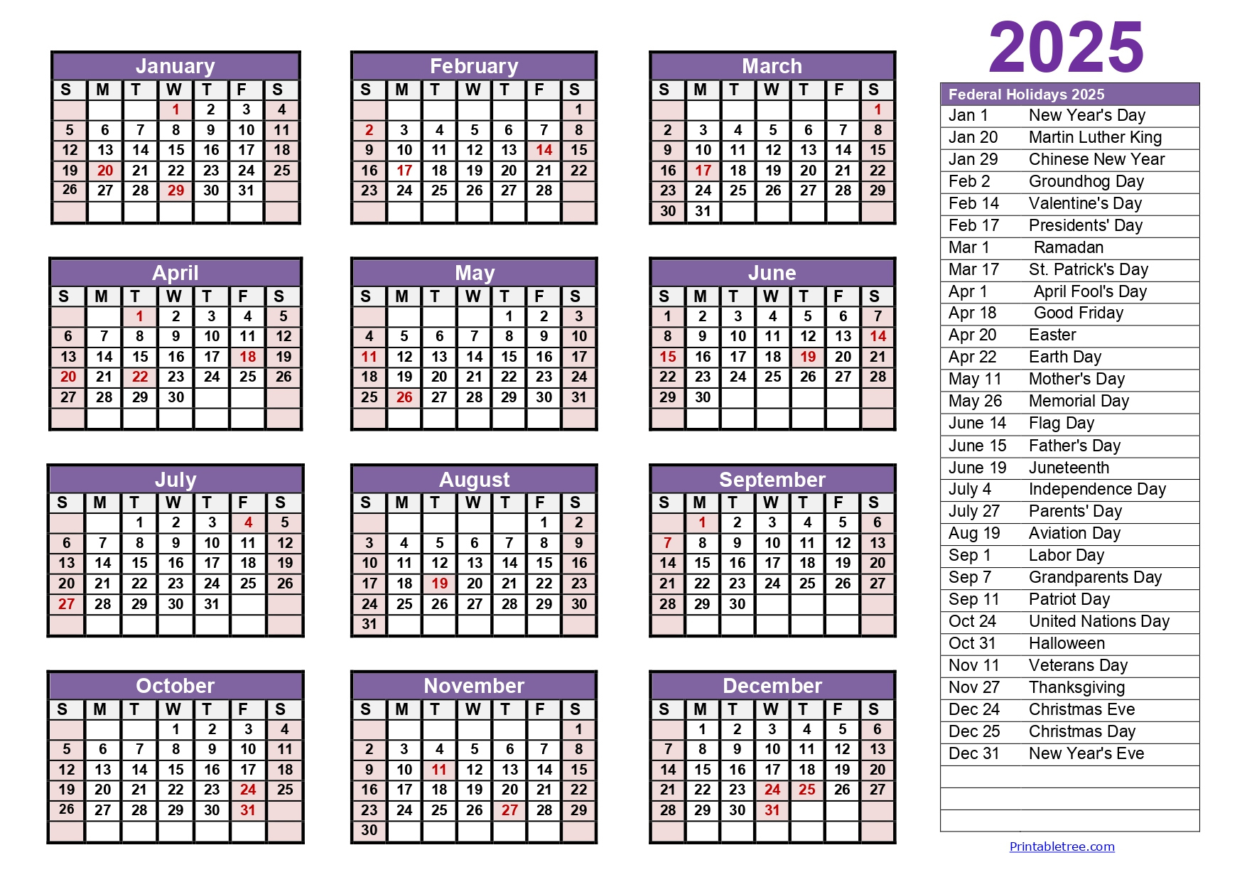 Printable Calendar 2025 One Page With Holidays (Single Page) 2025 intended for Free Printable Julian Calendar 2025