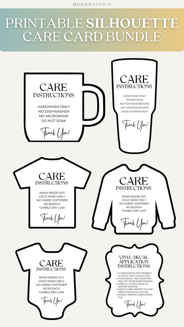 Printable Care Card Bundle Washing Instructions Vinyl Decal - Etsy regarding Printable Care Instruction Cards Free