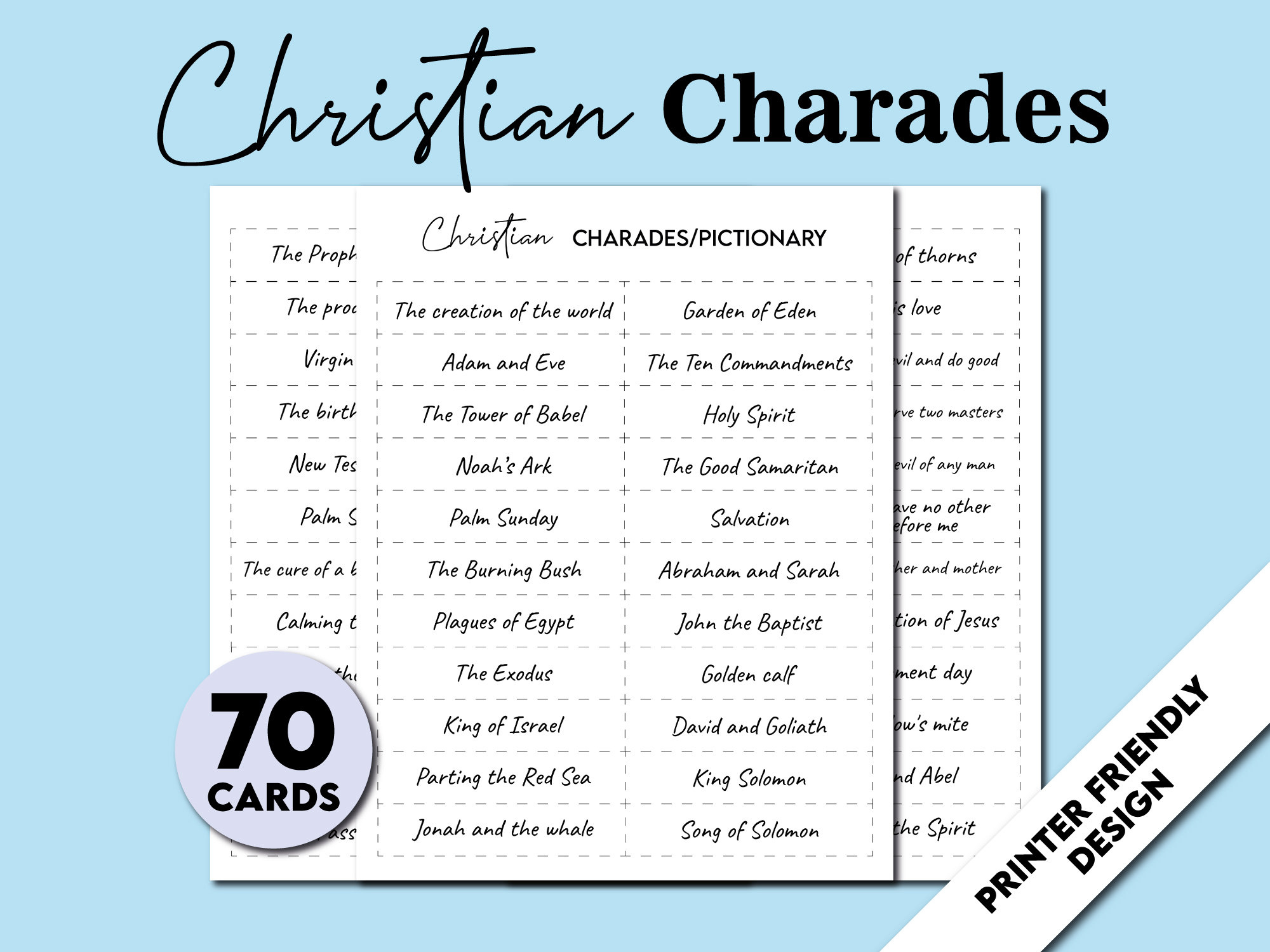 Printable Christian Charades Game, 70 Bible Charades, Easter with Bible Charades Free Printable