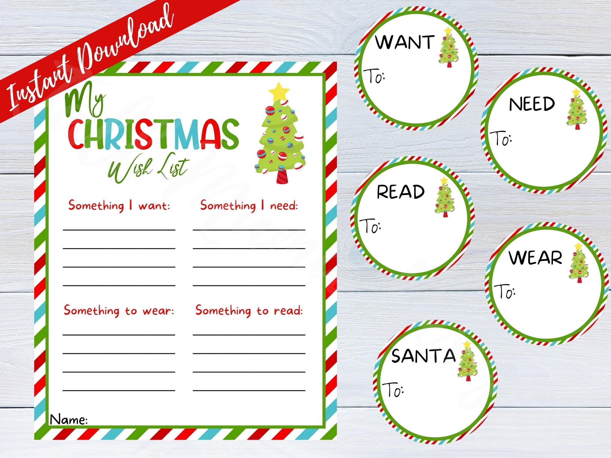Printable Christmas Wish List, Secret Santa, Digital Download in Something You Want Something You Need Printable