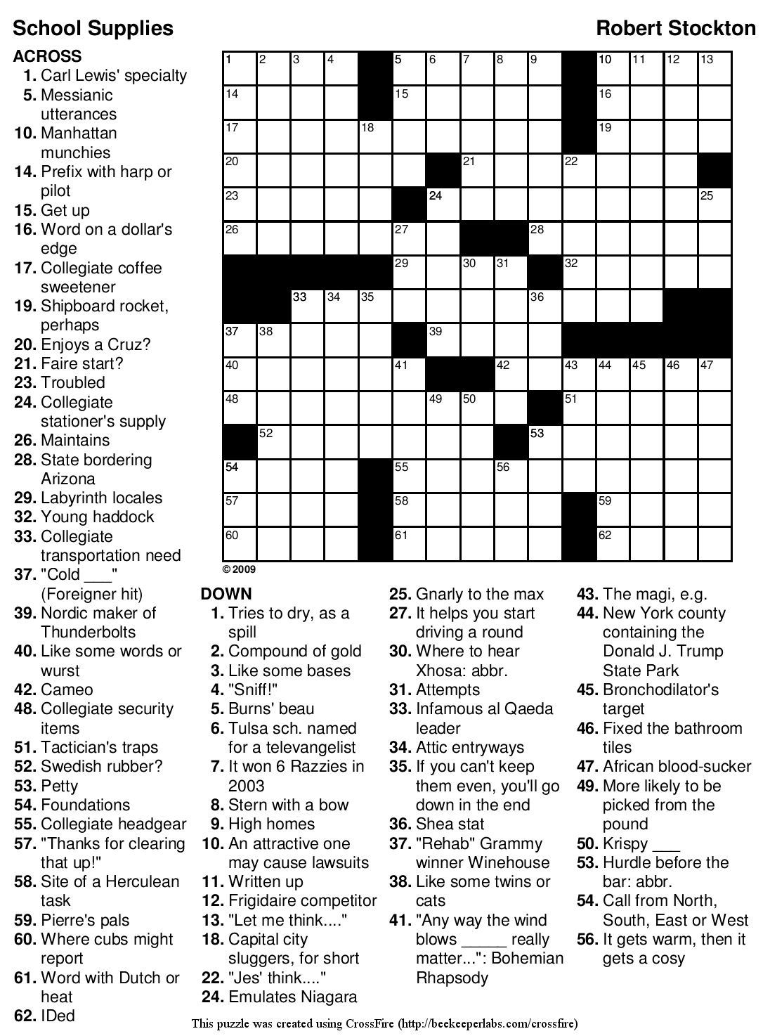 Printable Crossword Puzzle #95: &amp;quot;School Supplies&amp;quot; | Beekeeper regarding Printable Crossword Puzzles For Middle Schoolers
