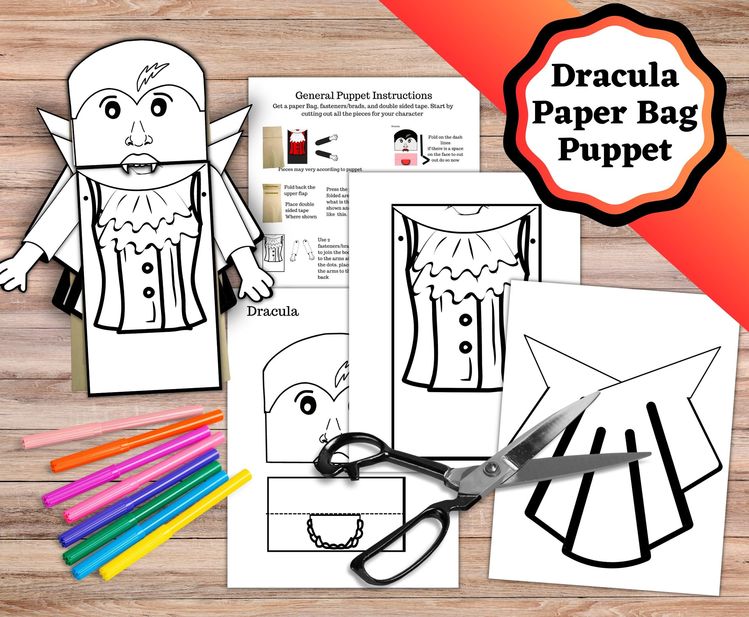 Printable Dracula Paper Bag Puppet. Paper Bag Puppet Cut Out For intended for Halloween Paper Bag Puppets Printables Free