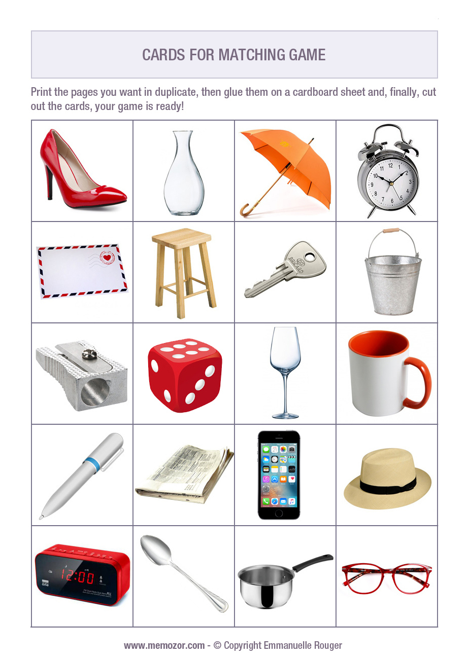 Printable Everyday Objects - Cards To Cut Out | Memozor intended for Memory Games For Adults Free Printable