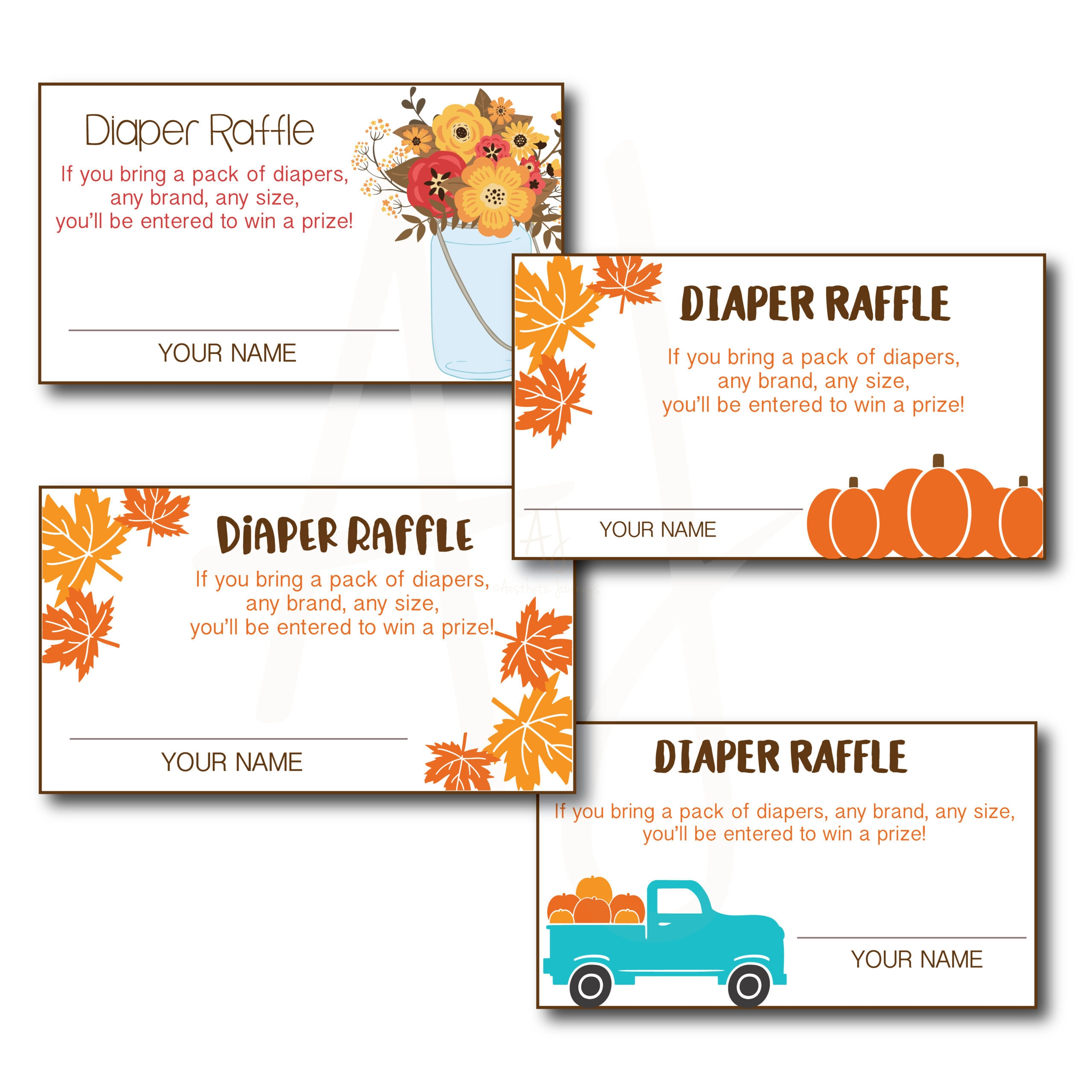 Printable Fall Themed Diaper Raffle Cards - Aesthetic Journeys within Diaper Raffle Tickets Free Printable
