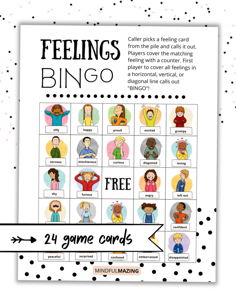 Printable Feelings Bingo Game (24 Cards) • Mindfulmazing in Emotions Bingo Free Printable