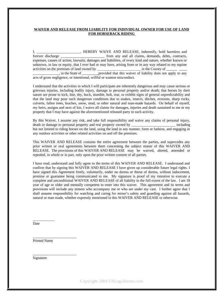 Printable Free Horseback Riding Release Form: Fill Out &amp;amp; Sign within Printable Free Horseback Riding Release Form