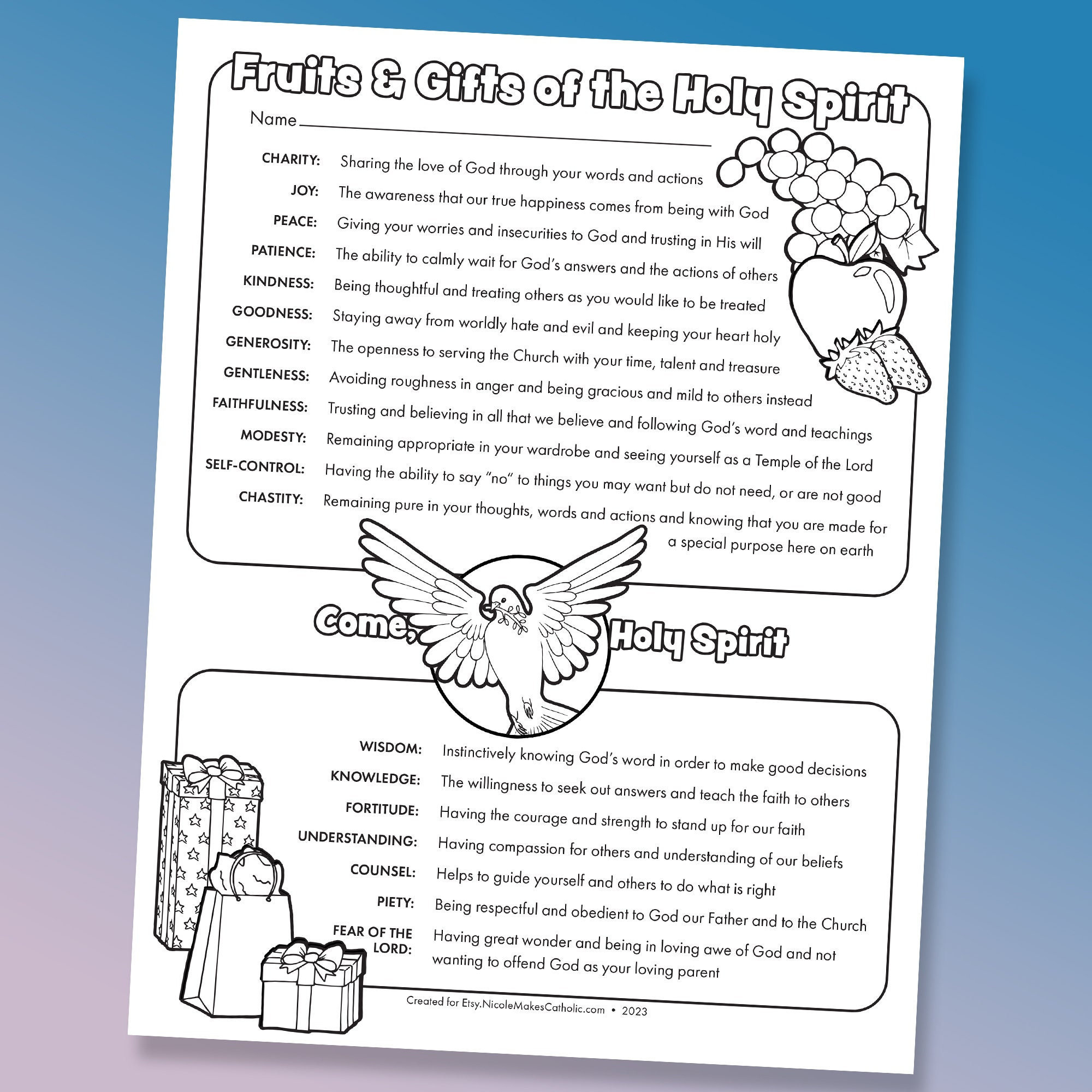 Printable Fruits And Gifts Of The Holy Spirit Overview One Sheet for Printable Fruits of the Holy Spirit Worksheet