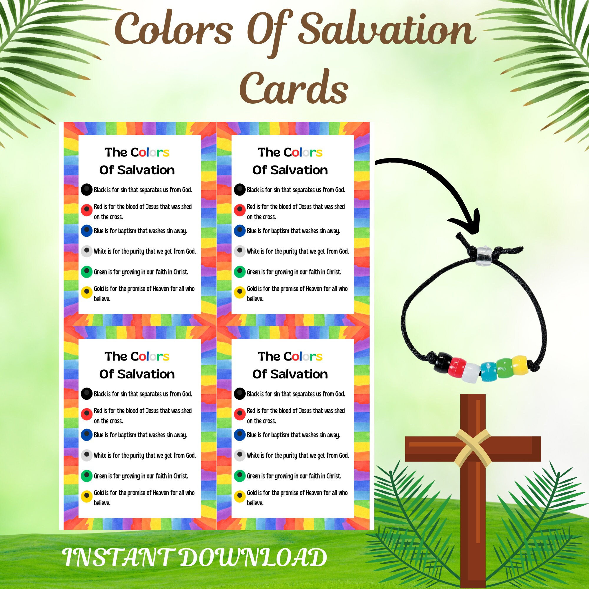 Printable Gospel Card, Salvation Bracelet, Sunday School Printables, Christian Bead Bracelet, Printable Religious Cards, Church Printables in Free Printable Salvation Bracelet Cards