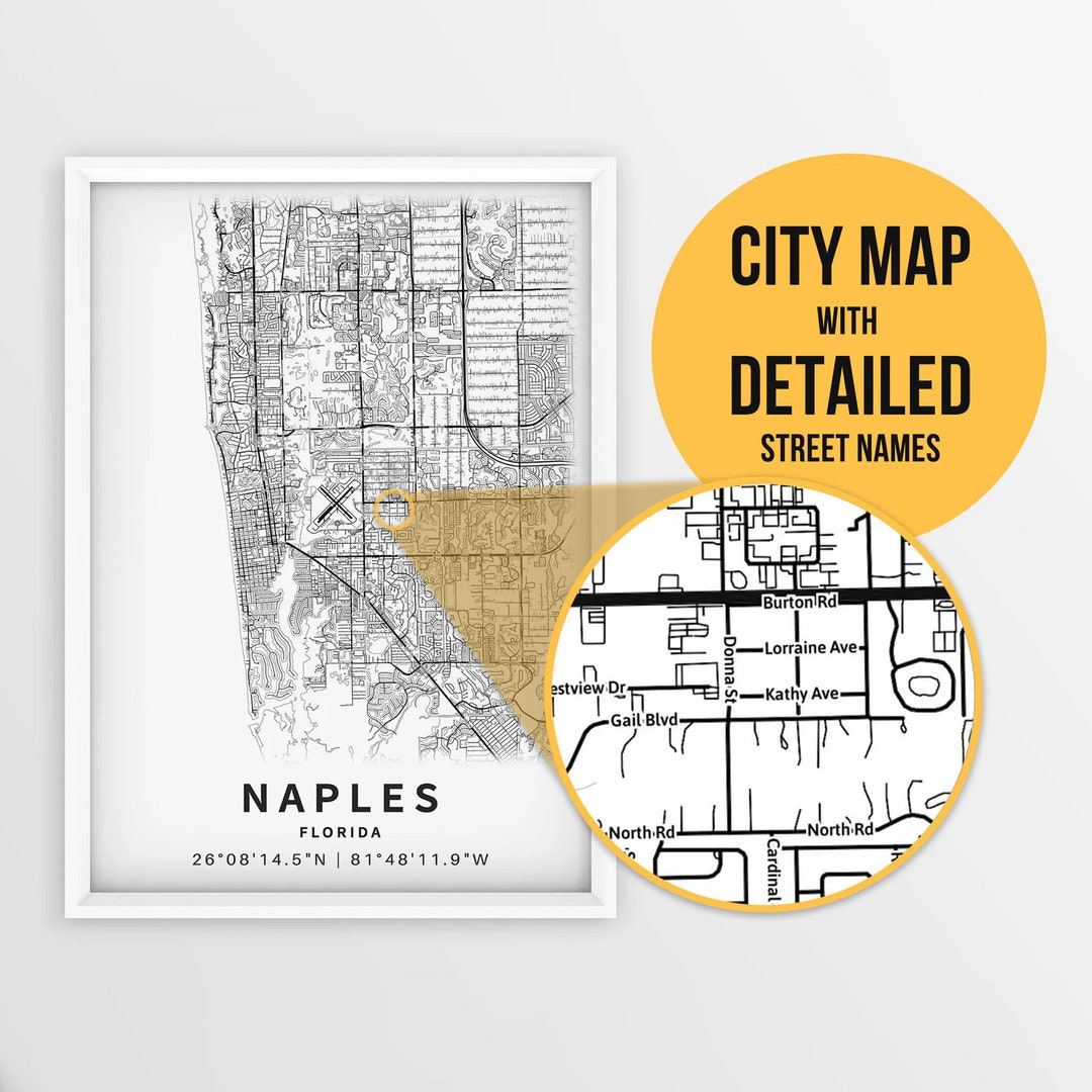 Printable Map Of Naples, Florida, Usa With Street Names - Instant for Printable Map Of Naples Florida