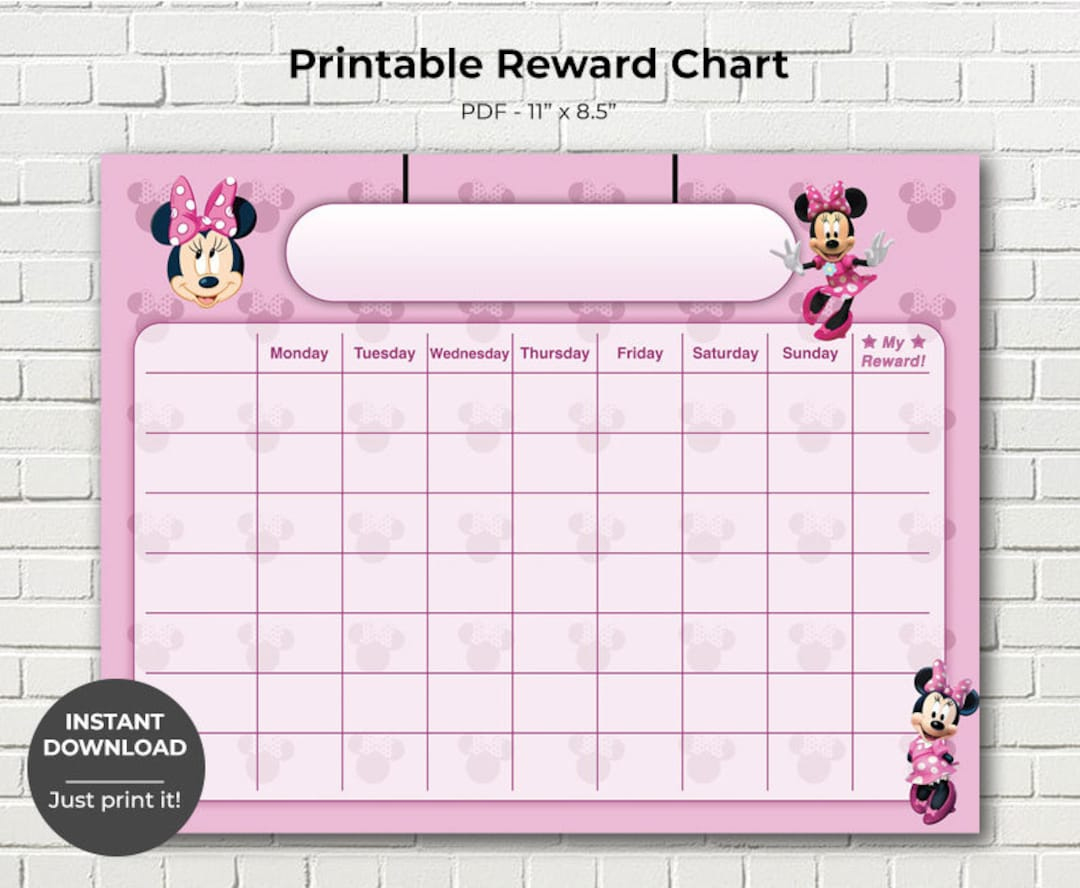 Printable Minnie Mouse Reward Chart, Potty Training Chart, Children&amp;#039;S Sticker Chart, Toddler Reward Chart, Instant Download - Etsy with Free Printable Minnie Mouse Reward Chart