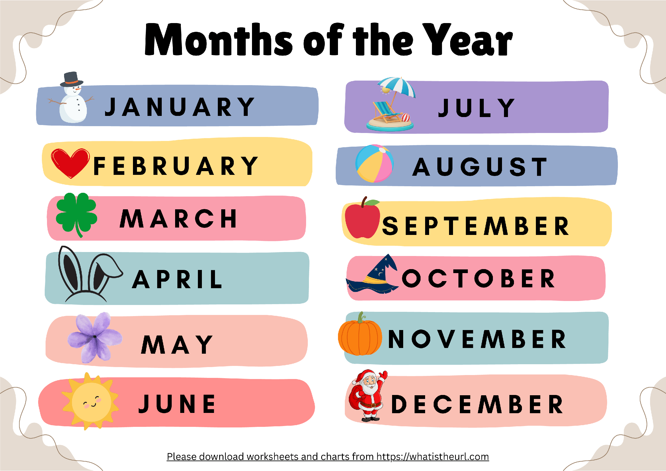 Printable Months Of The Year Chart - Your Home Teacher with regard to Printable Months of the Year Chart