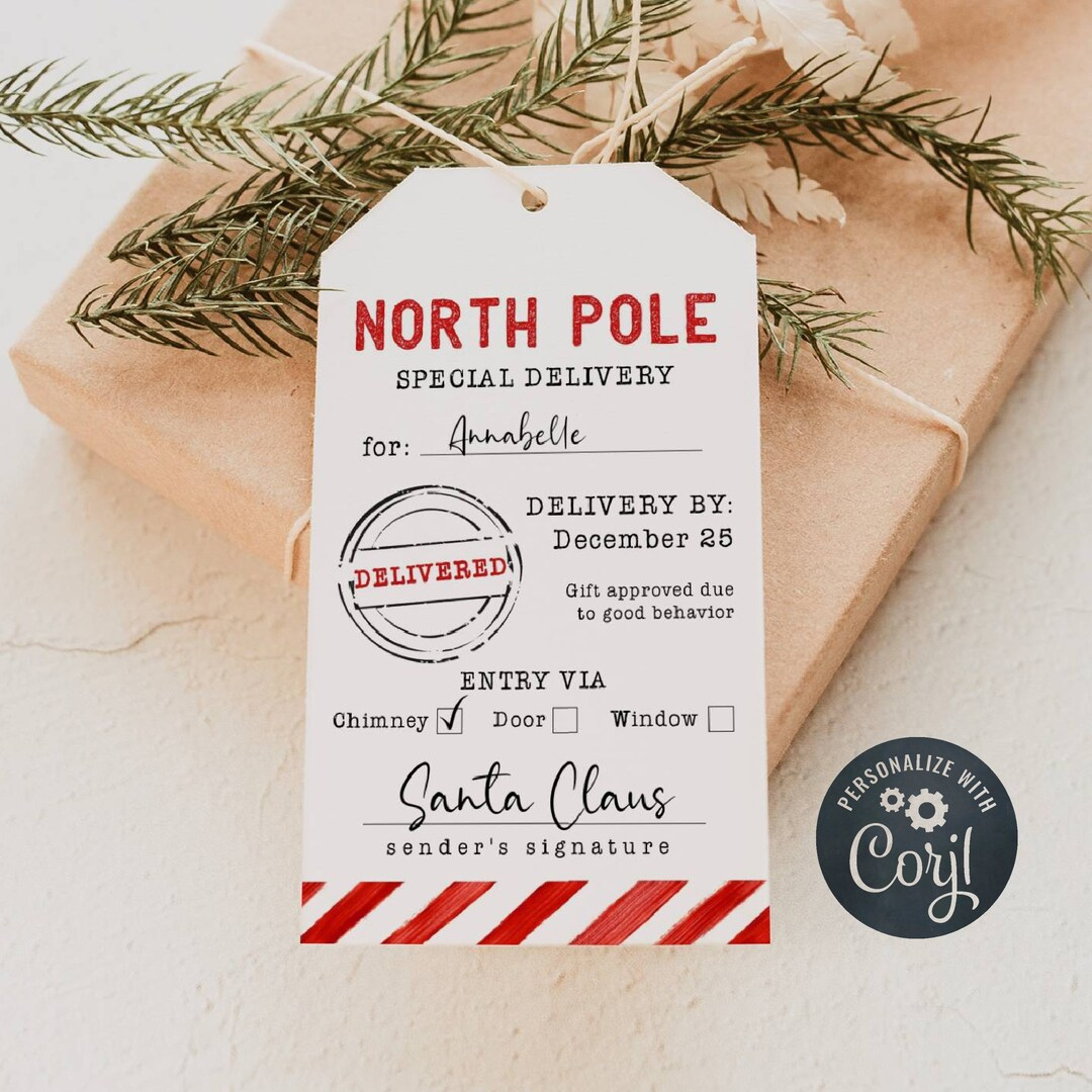 Printable North Pole Special Delivery Tag Template, Editable Santa with Printable Special Delivery From the North Pole