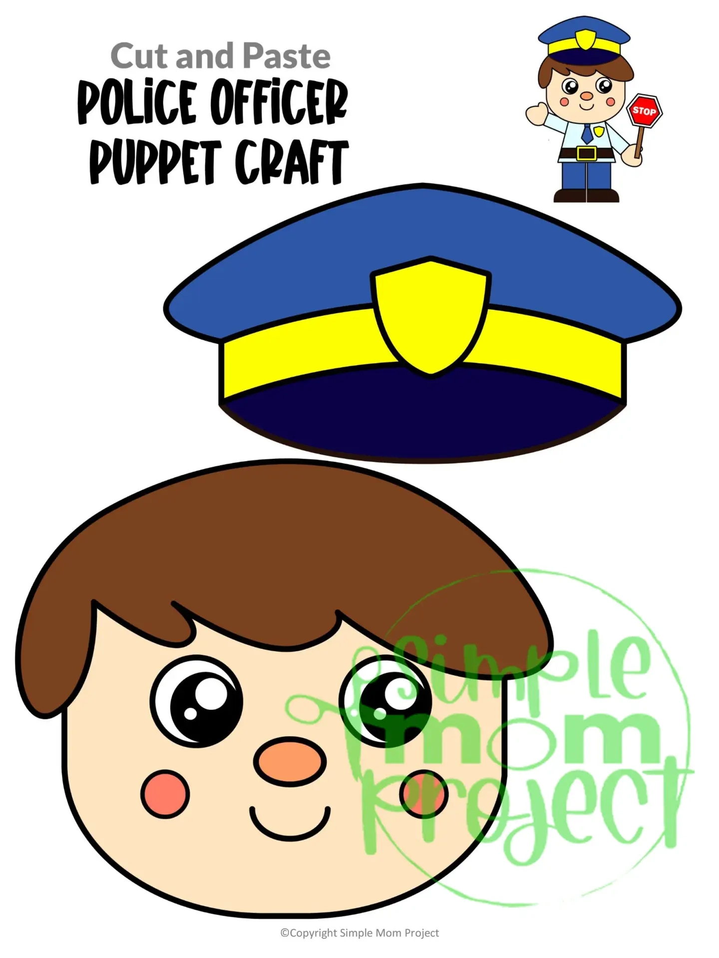 Printable Police Officer Paper Bag Puppet Template – Simple Mom pertaining to Printable Police Officer Puppet Template