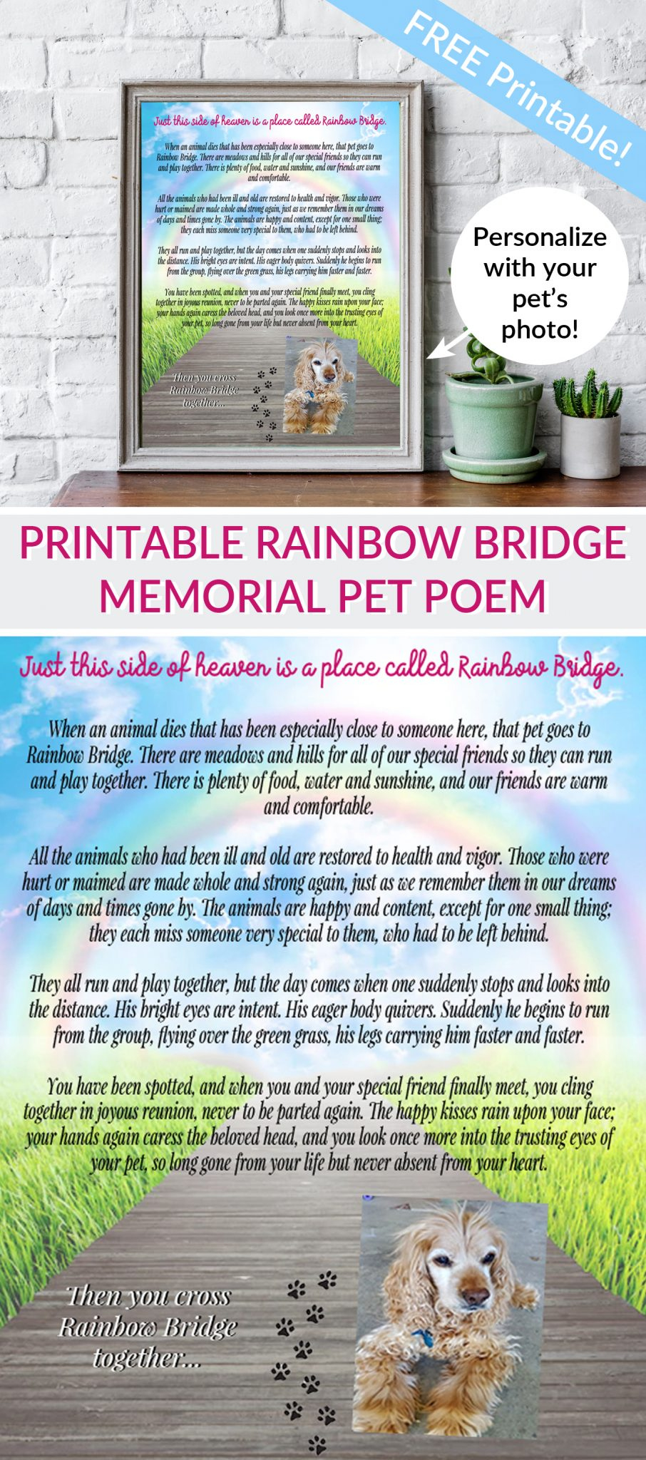 Printable Rainbow Bridge Memorial Pet Poem - For The Love Of Food pertaining to Rainbow Bridge For Dogs Printable