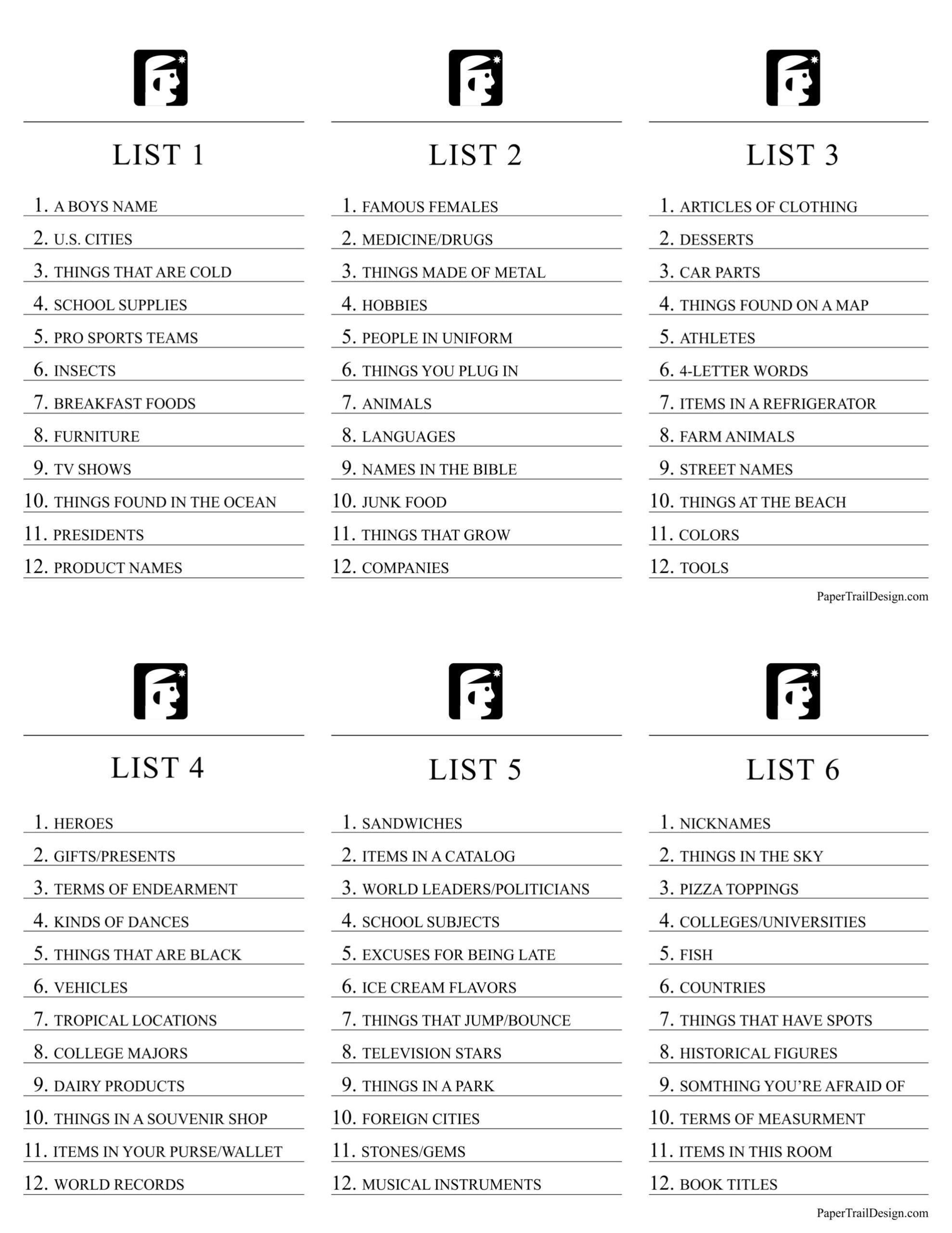 Printable Scattergories Game - Paper Trail Design pertaining to Free Printable Scattergories Sheets