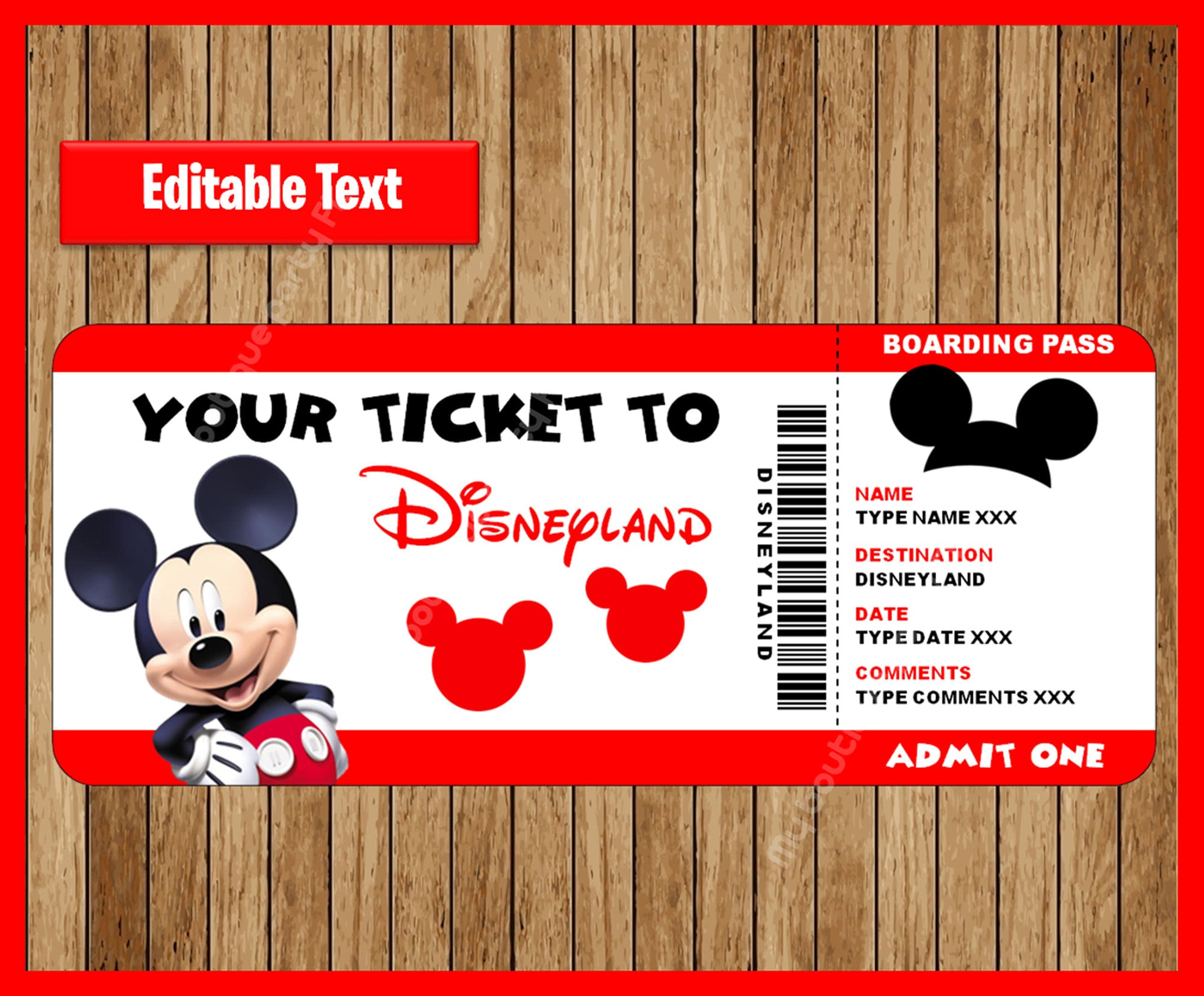 Printable Ticket To Disneyland, Surprise Trip, Birthday Gift regarding Printable Fake Disneyland Tickets