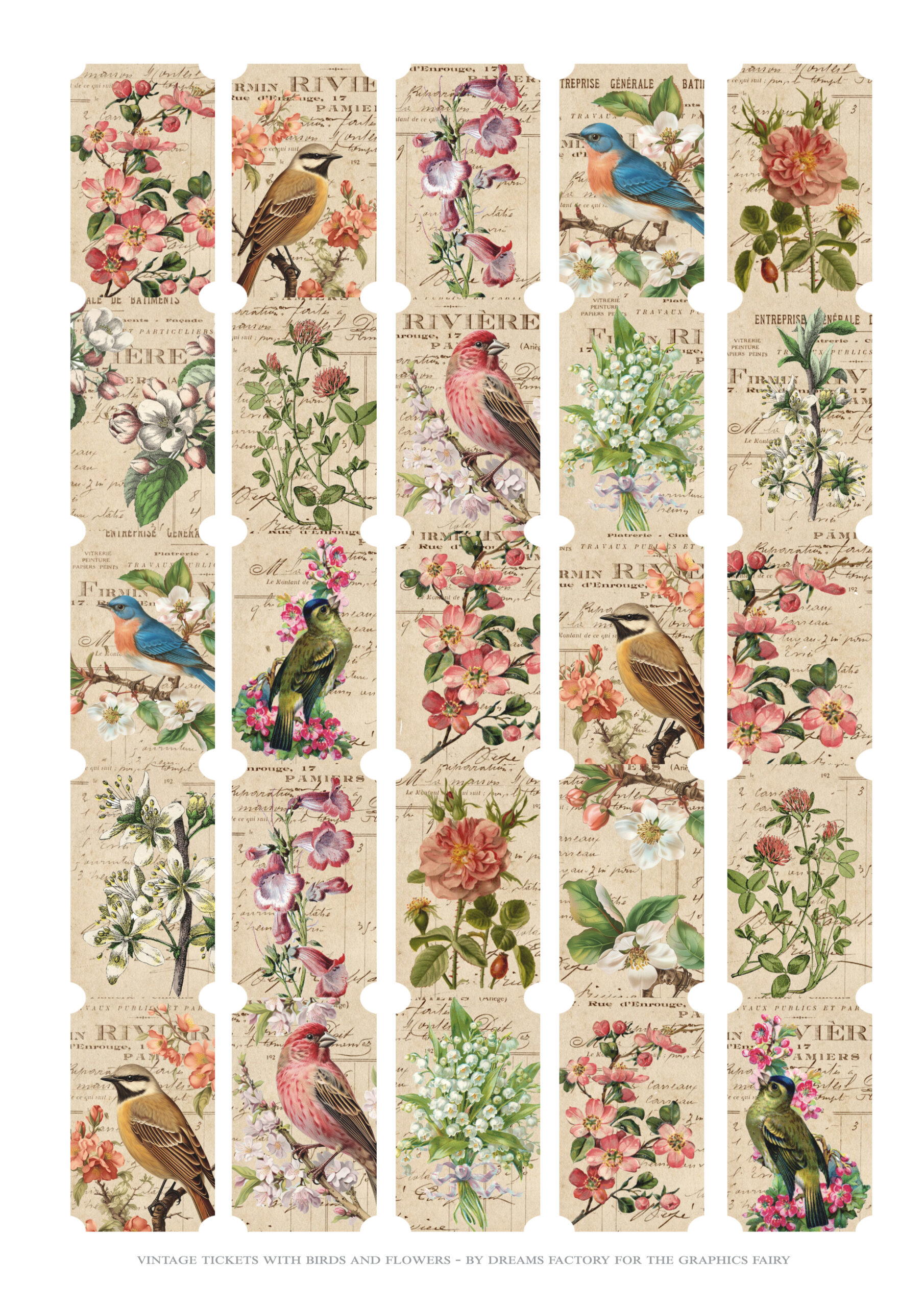 Printable Tickets: Birds And Flowers - The Graphics Fairy with Graphics Fairy Free Printables