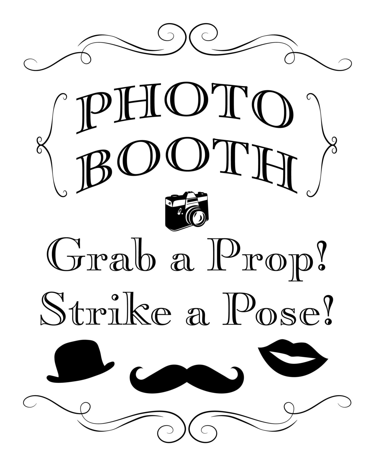 Printable Wedding Sign, Photo Booth, Grab A Prop! Strike A Pose intended for Grab A Prop And Strike A Pose Free Printable