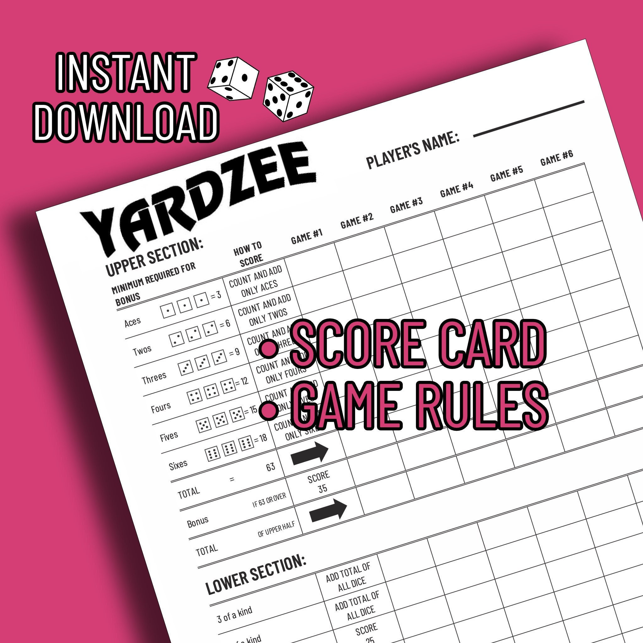 Printable Yardzee/ Yahtzee Score Card &amp;amp; Instructions Digital File with regard to Yardzee Rules Printable Free