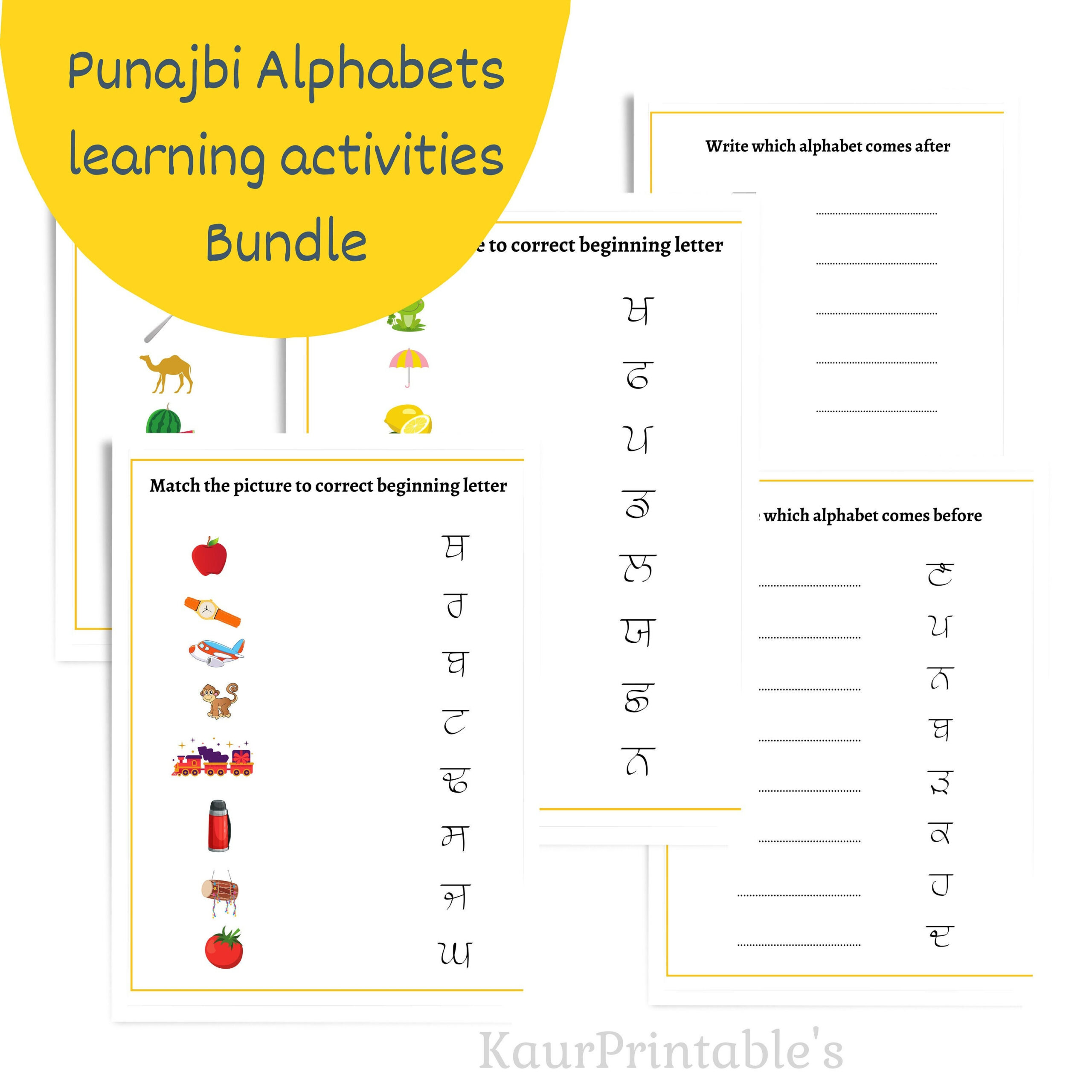Punjabi Alphabets Learning Activities Bundle, Preschool Punjabi in Free Printable Punjabi Worksheets For Beginners