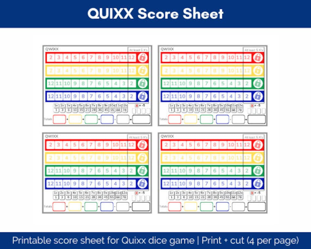 Quixx Score Sheets Zum Ausdrucken, Quixx Score Card Download, Quixx Game Score Sheet - Etsy.de in Qwixx Score Sheets Printable Free